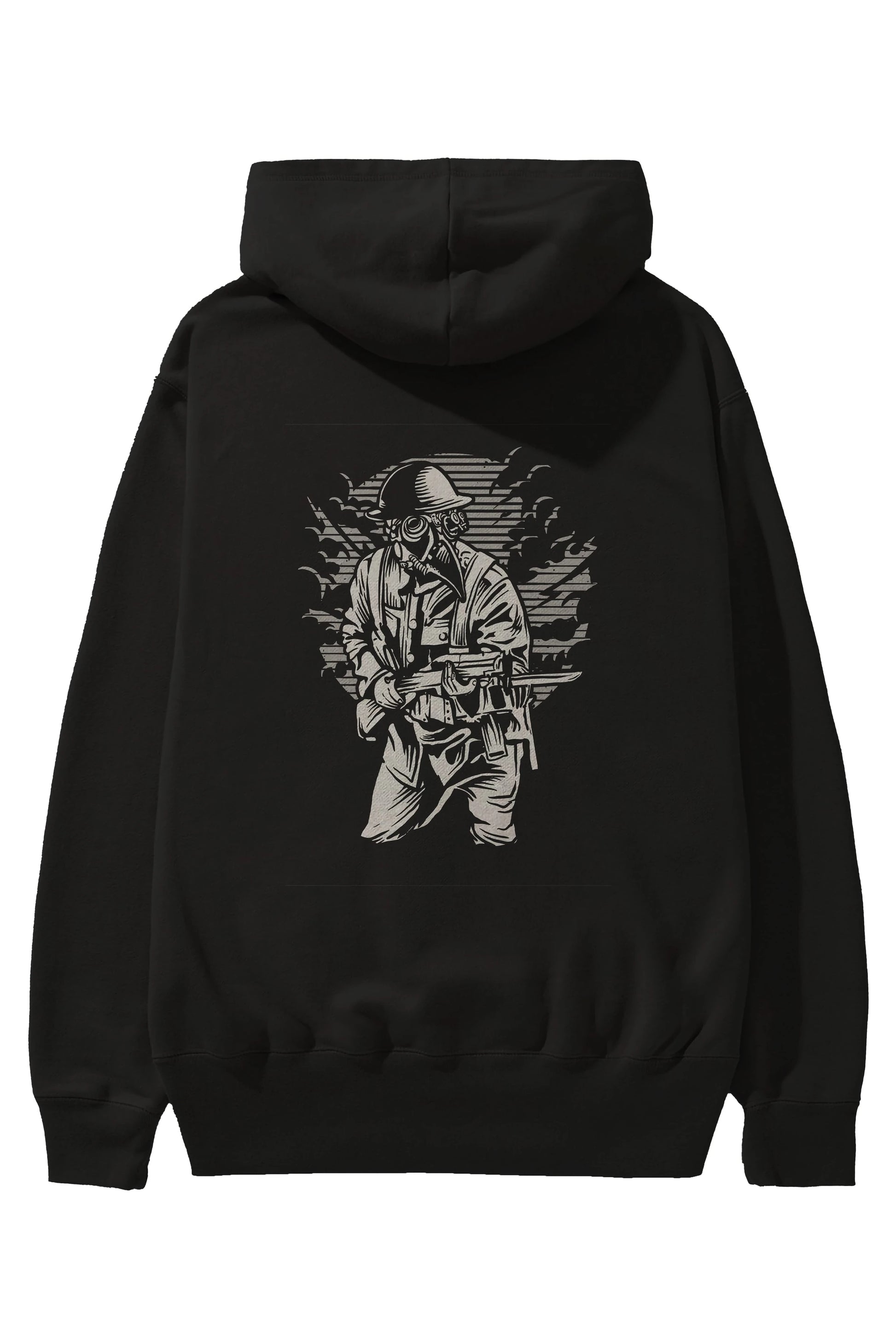 Steampunk Style Soldier Arka Baskılı Hoodie Oversize Kapüşonlu Sweatshirt Erkek Kadın Unisex