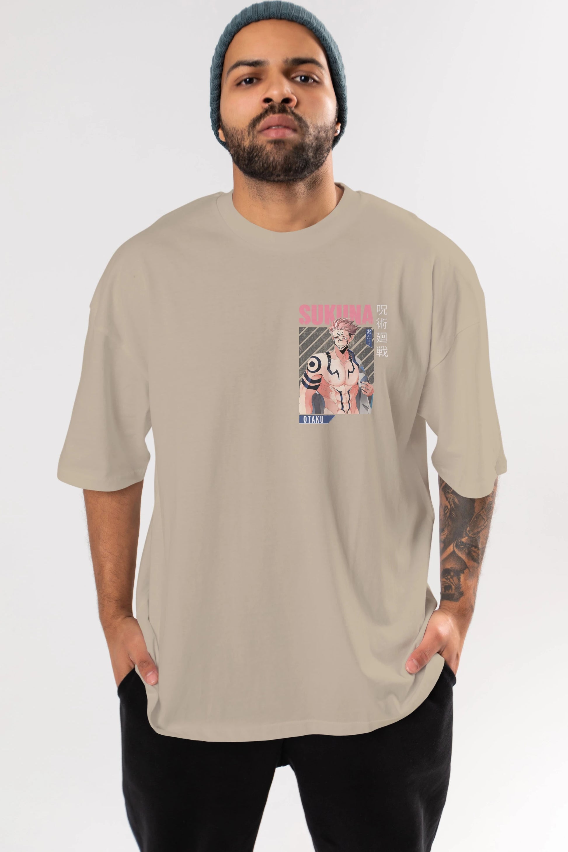 Sukuna Ryoumen 1 Ön Sol Baskılı Oversize t-shirt Erkek Kadın Unisex %100 Pamuk Bisiklet Yaka tişort