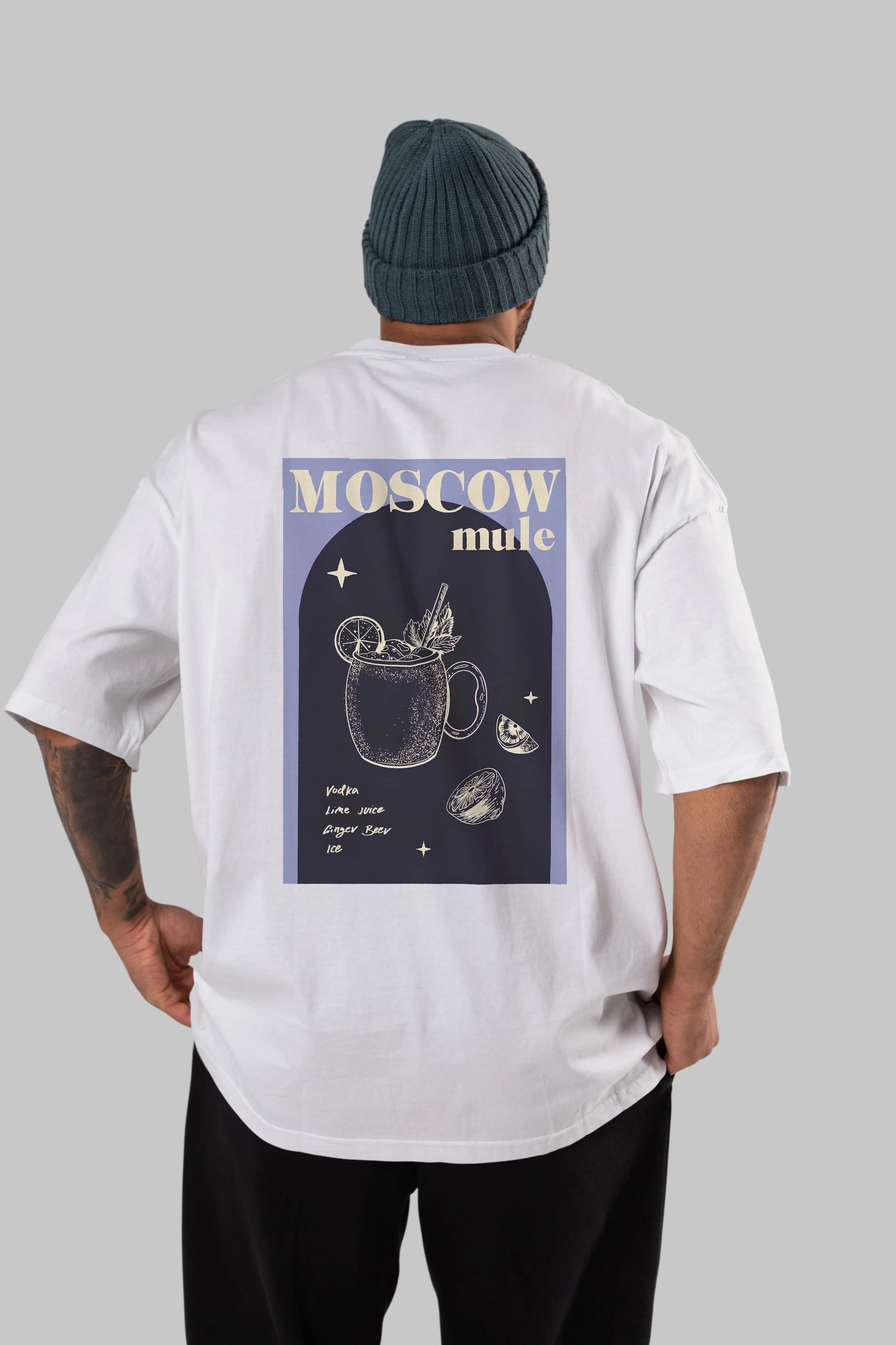 Moscow Mule Arka Baskılı Oversize t-shirt Erkek Kadın Unisex %100 Pamuk Bisiklet Yaka tişort