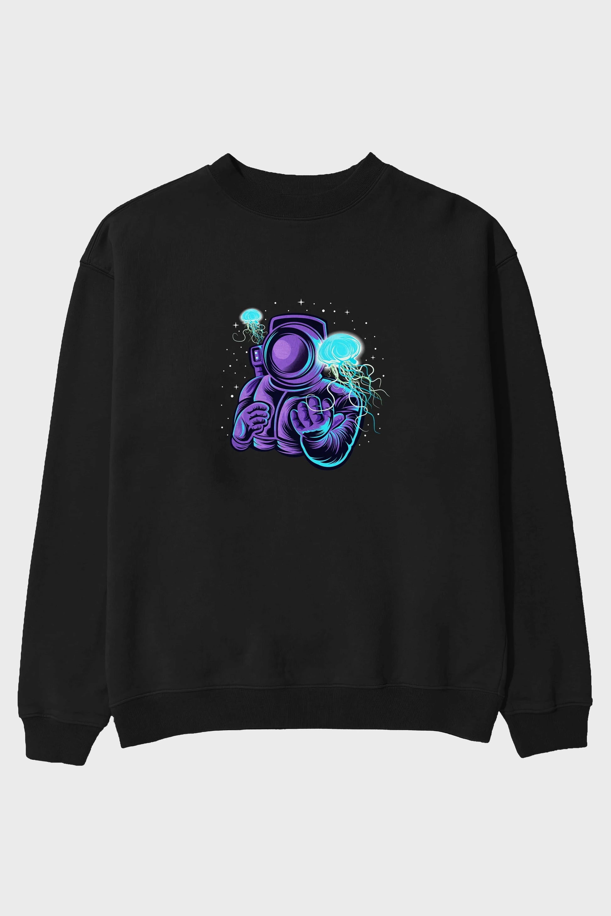 Astronaut and Jellyfish Ön Baskılı Oversize Sweatshirt Erkek Kadın Unisex