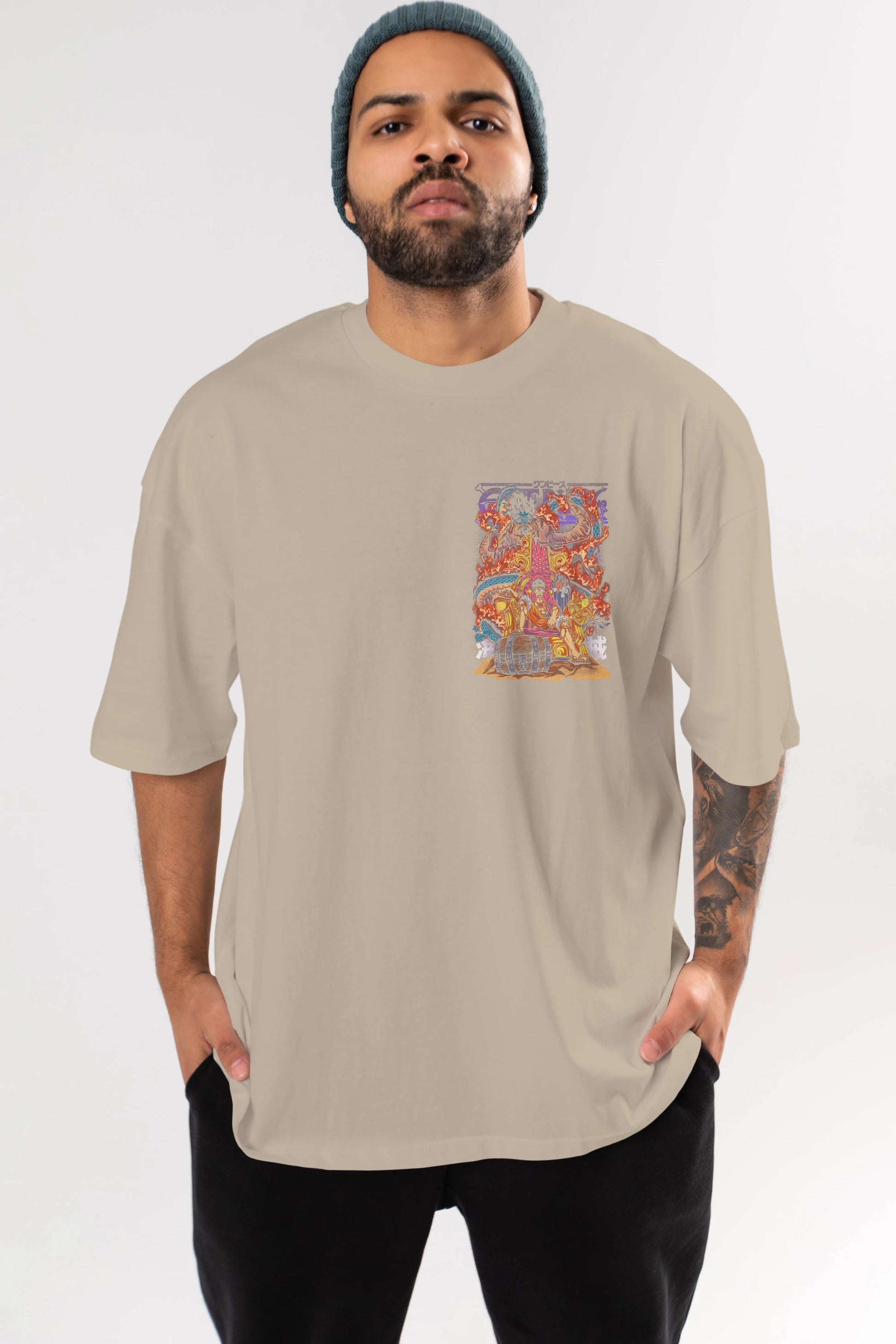 MONKEY D. LUFFY 1 Ön Sol Baskılı Oversize t-shirt Erkek Kadın Unisex %100 Pamuk Bisiklet Yaka tişort