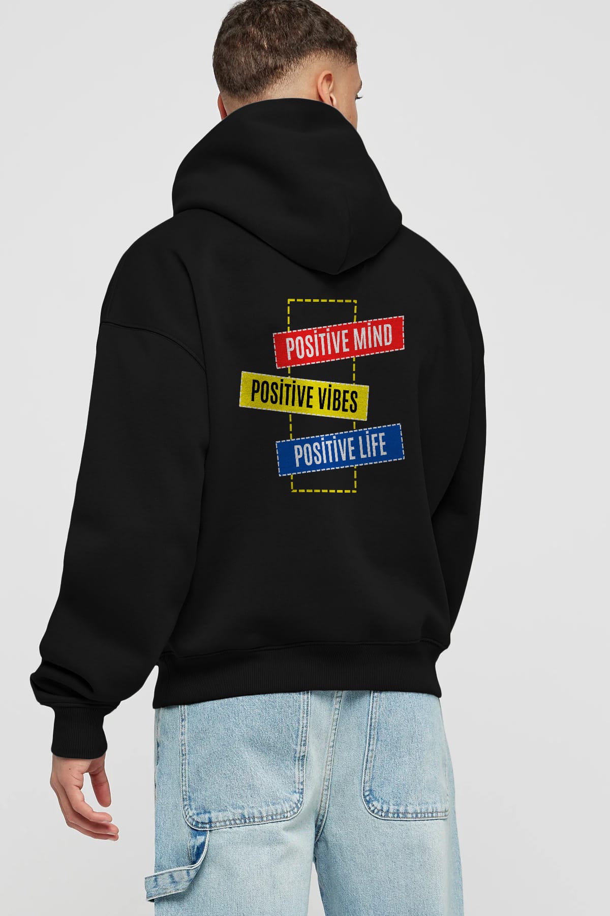 Positive Mind Vibes Lifes Arka Baskılı Oversize Hoodie Kapüşonlu Sweatshirt Erkek Kadın Unisex