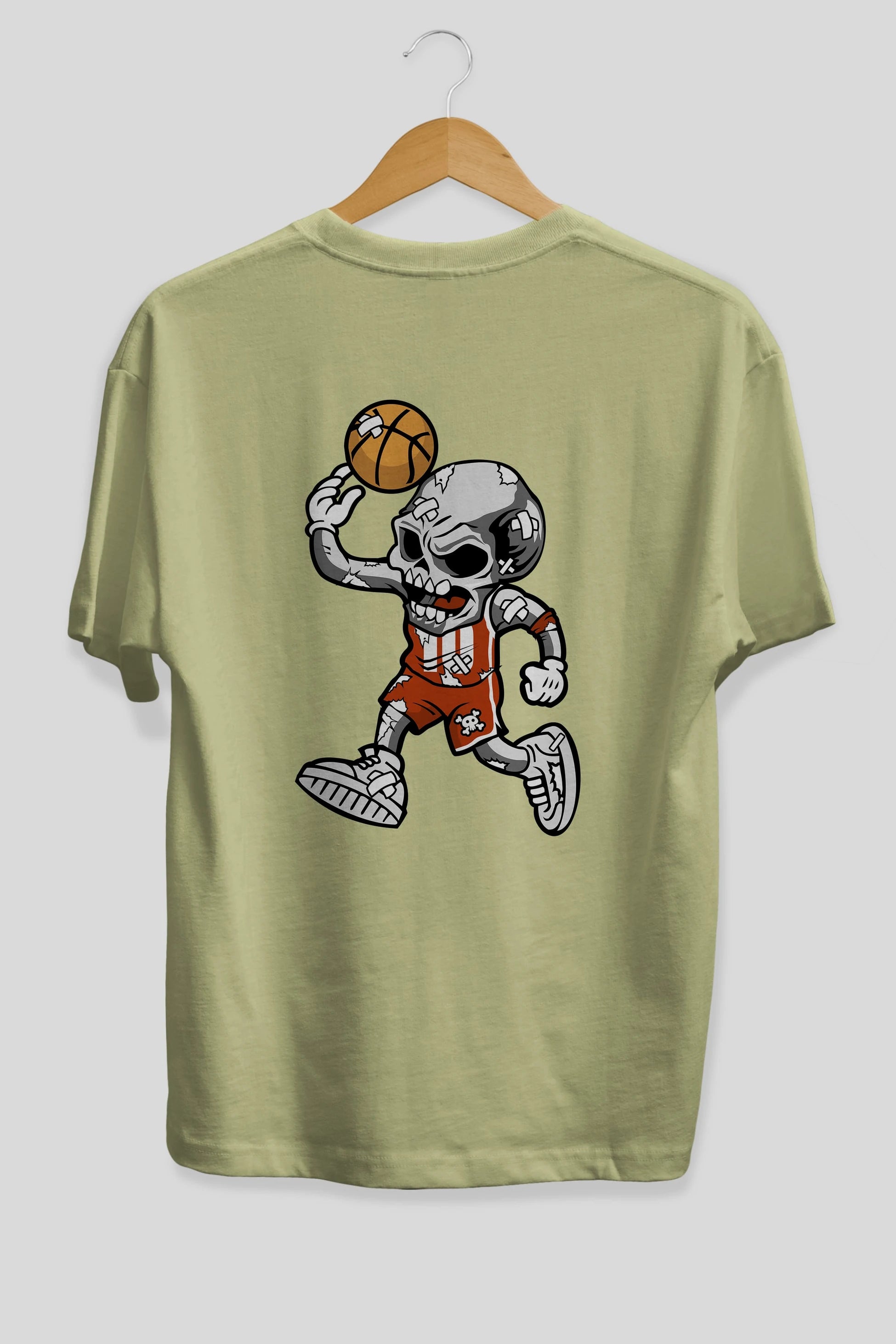 Skull Basketball Arka Baskılı Oversize t-shirt Erkek Kadın Unisex %100 Pamuk tişort