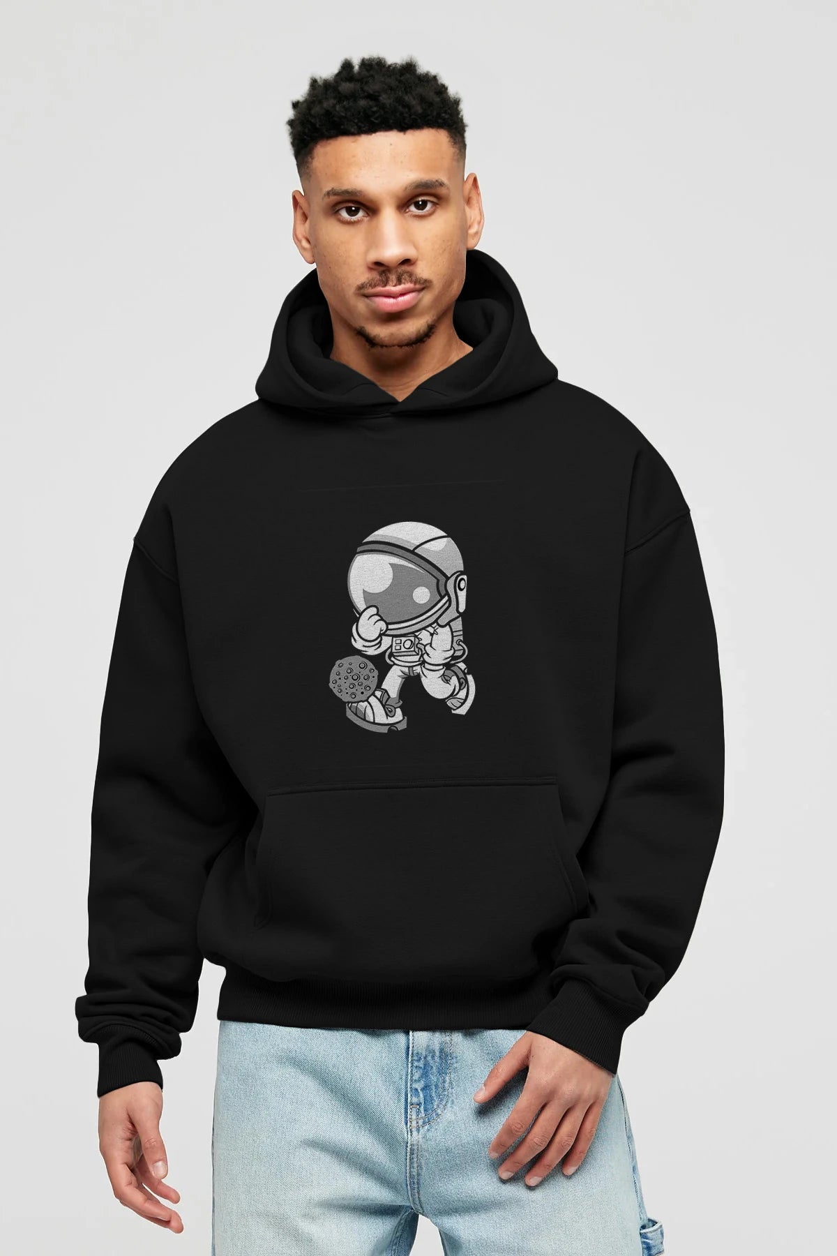 Street Astronaut Ön Baskılı Hoodie Oversize Kapüşonlu Sweatshirt Erkek Kadın Unisex