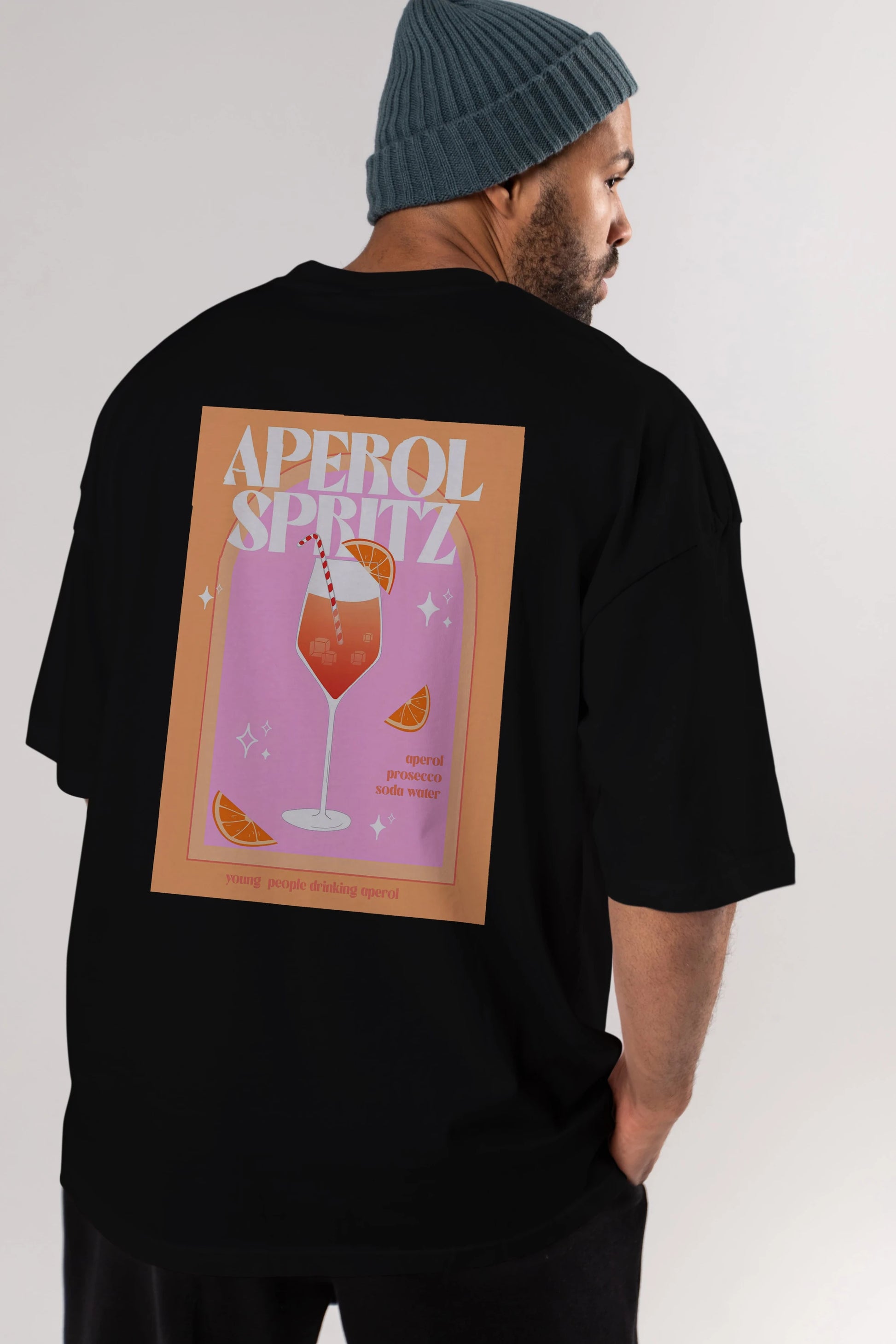 Aperol Spritz 2 Arka Baskılı Oversize t-shirt Erkek Kadın Unisex %100 Pamuk Bisiklet Yaka tişort