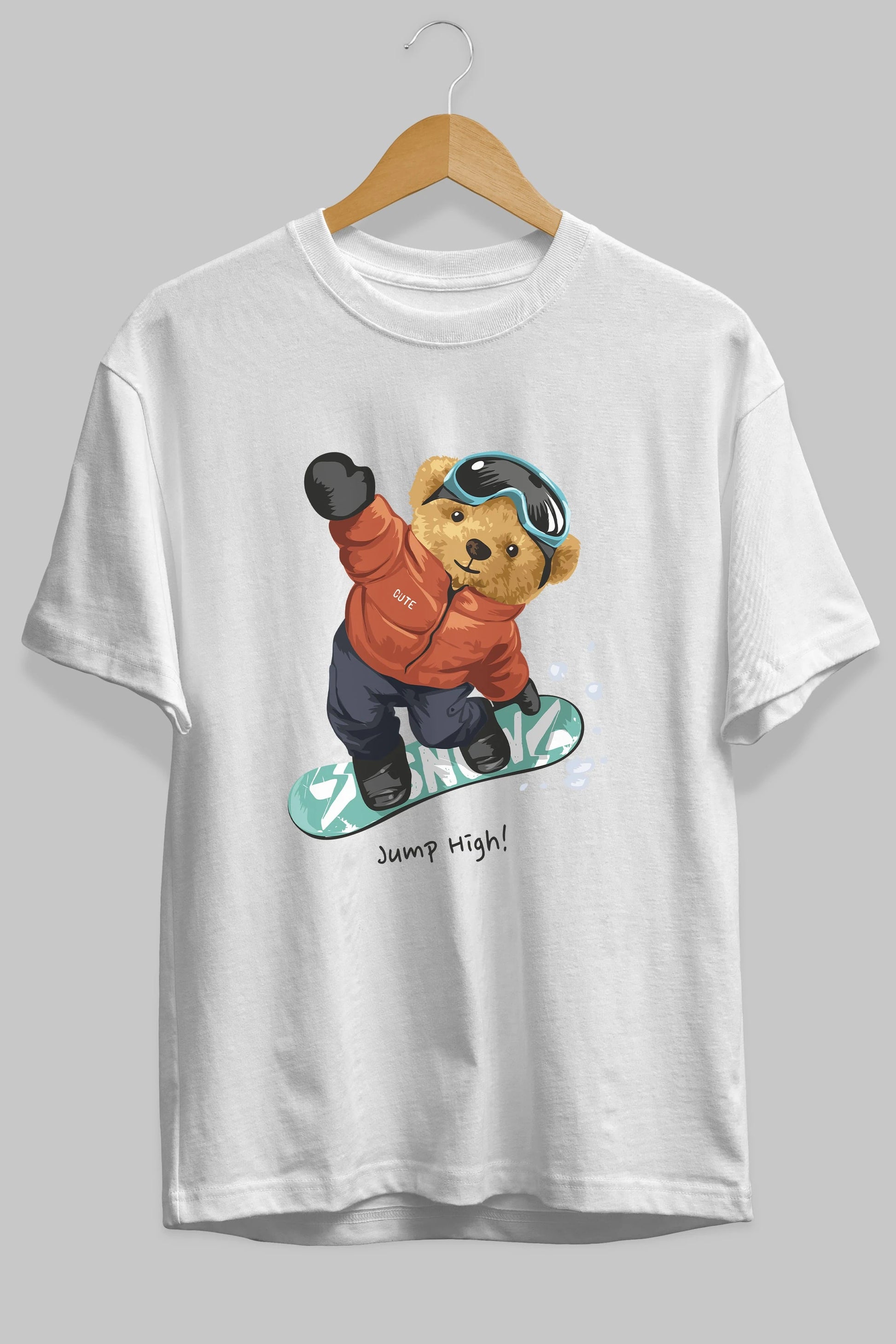 Teddy Bear Jump High Ön Baskılı Oversize t-shirt Erkek Kadın Unisex %100 Pamuk