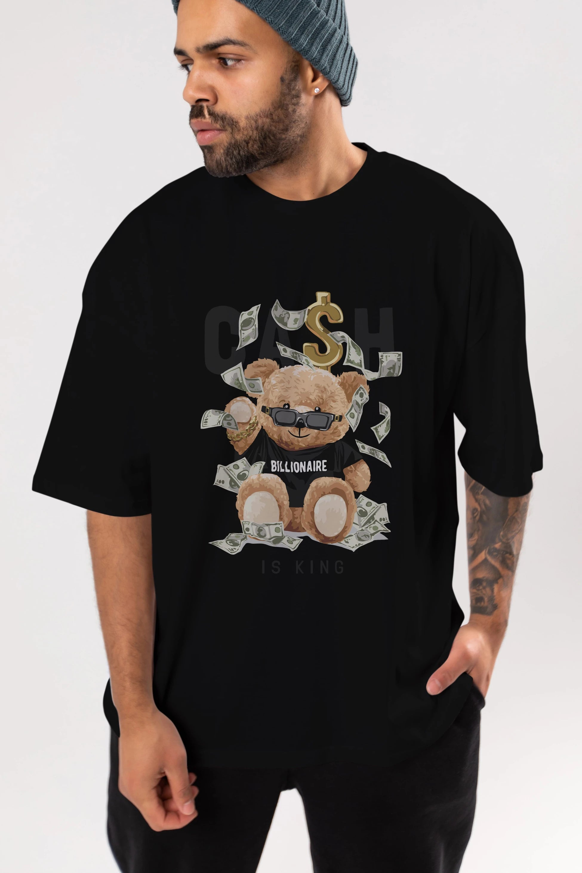 Teddy Bear Billionaire Ön Baskılı Oversize t-shirt Erkek Kadın Unisex %100 Pamuk
