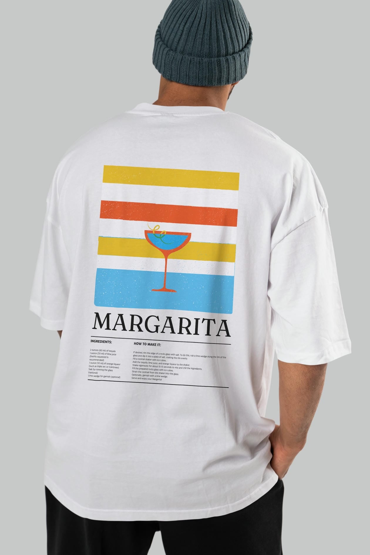 Margarita Kokteyl Serisi Arka Baskılı Oversize t-shirt Erkek Kadın %100 Pamuk Bisiklet Yaka tişort