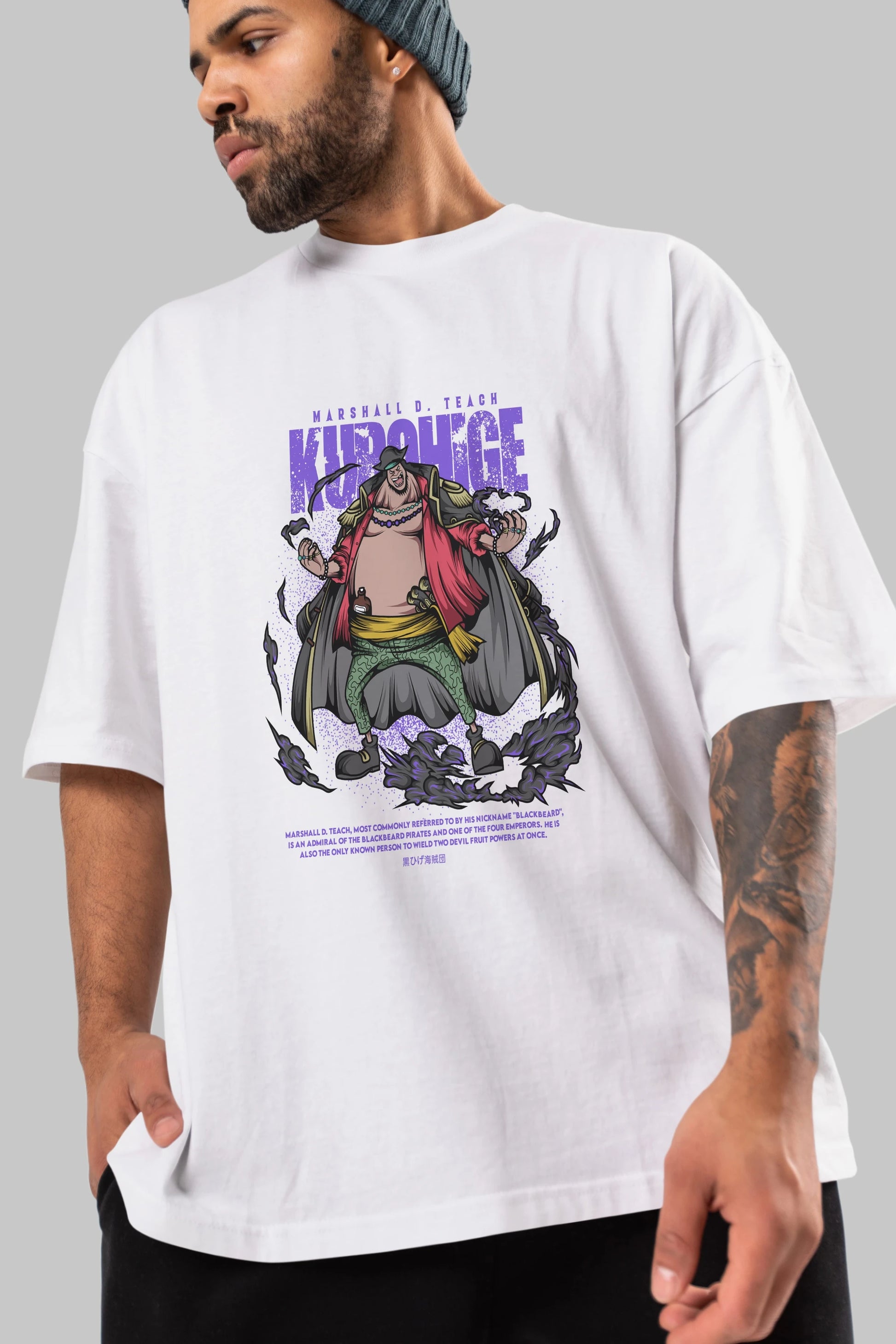 Marshall D. Teach Anime Ön Baskılı Oversize t-shirt %100 pamuk Erkek Kadın Unisex