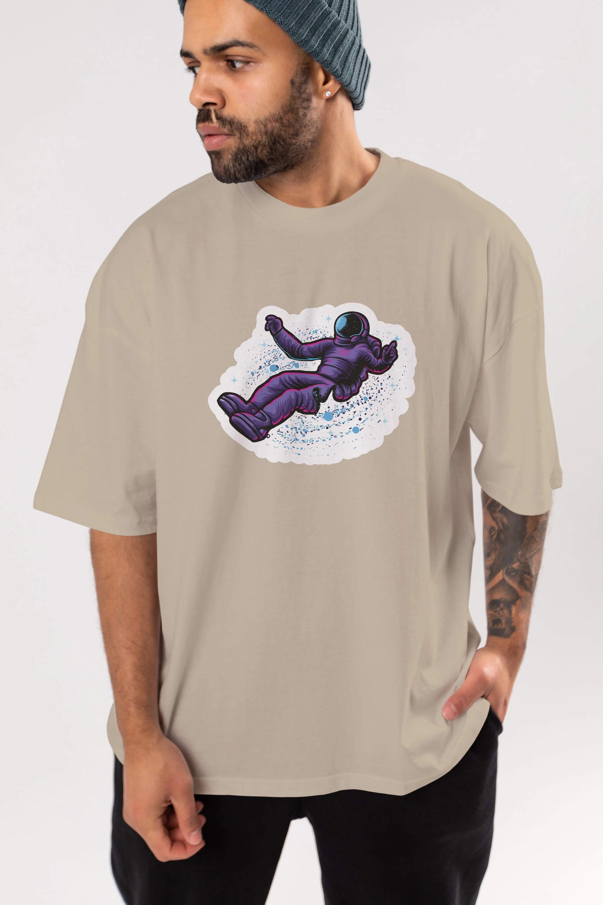 Having fun in outer space sticker Ön Baskılı Oversize t-shirt Erkek Kadın Unisex