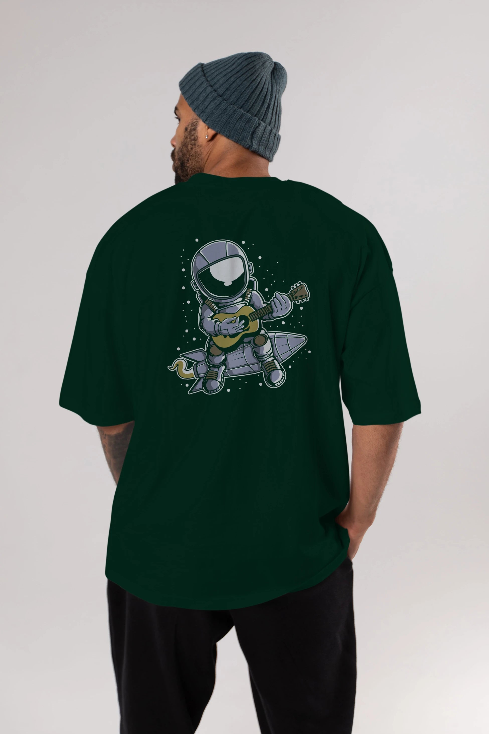Astronaut Guitar (2) Arka Baskılı Oversize t-shirt Erkek Kadın Unisex