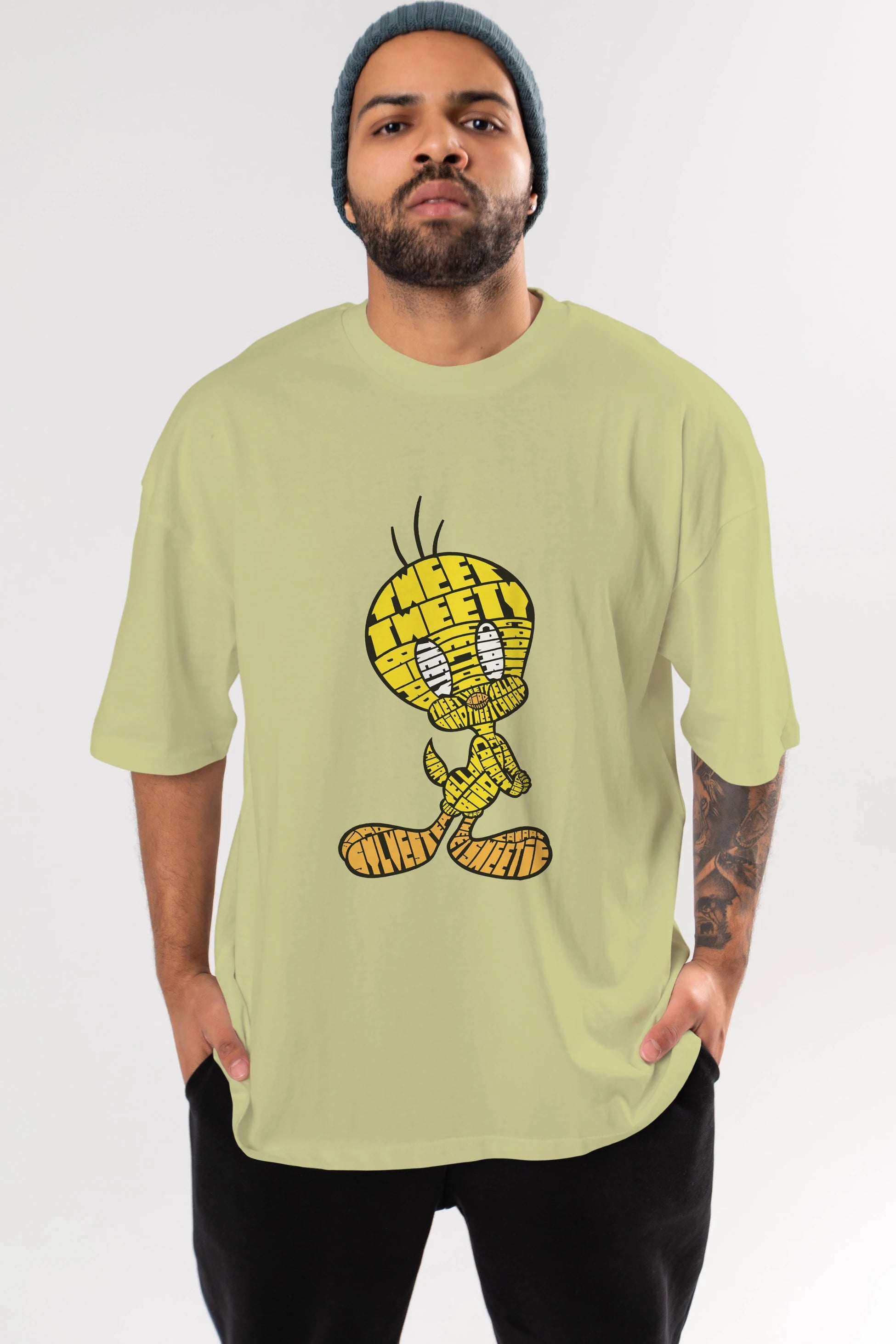 Tweety Ön Baskılı Oversize t-shirt %100 pamuk Erkek Kadın Unisex