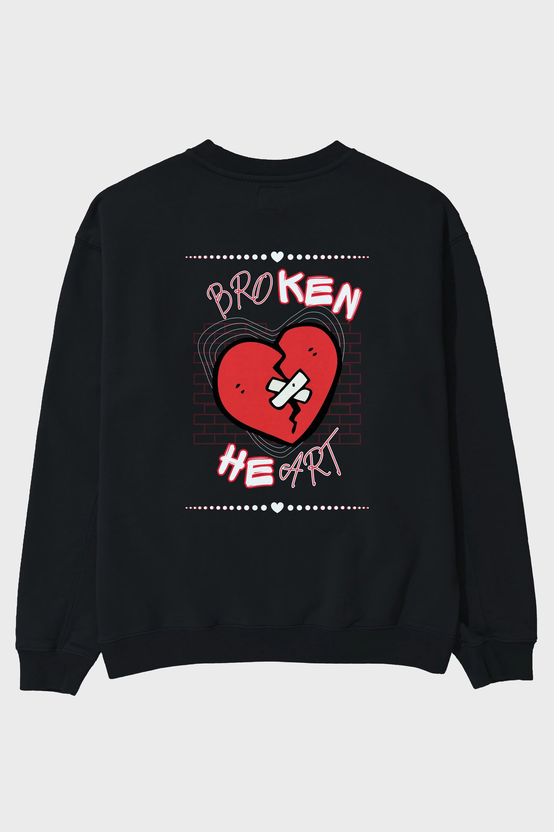 Broken Heart Yazılı Arka Baskılı Oversize Sweatshirt Erkek Kadın Unisex