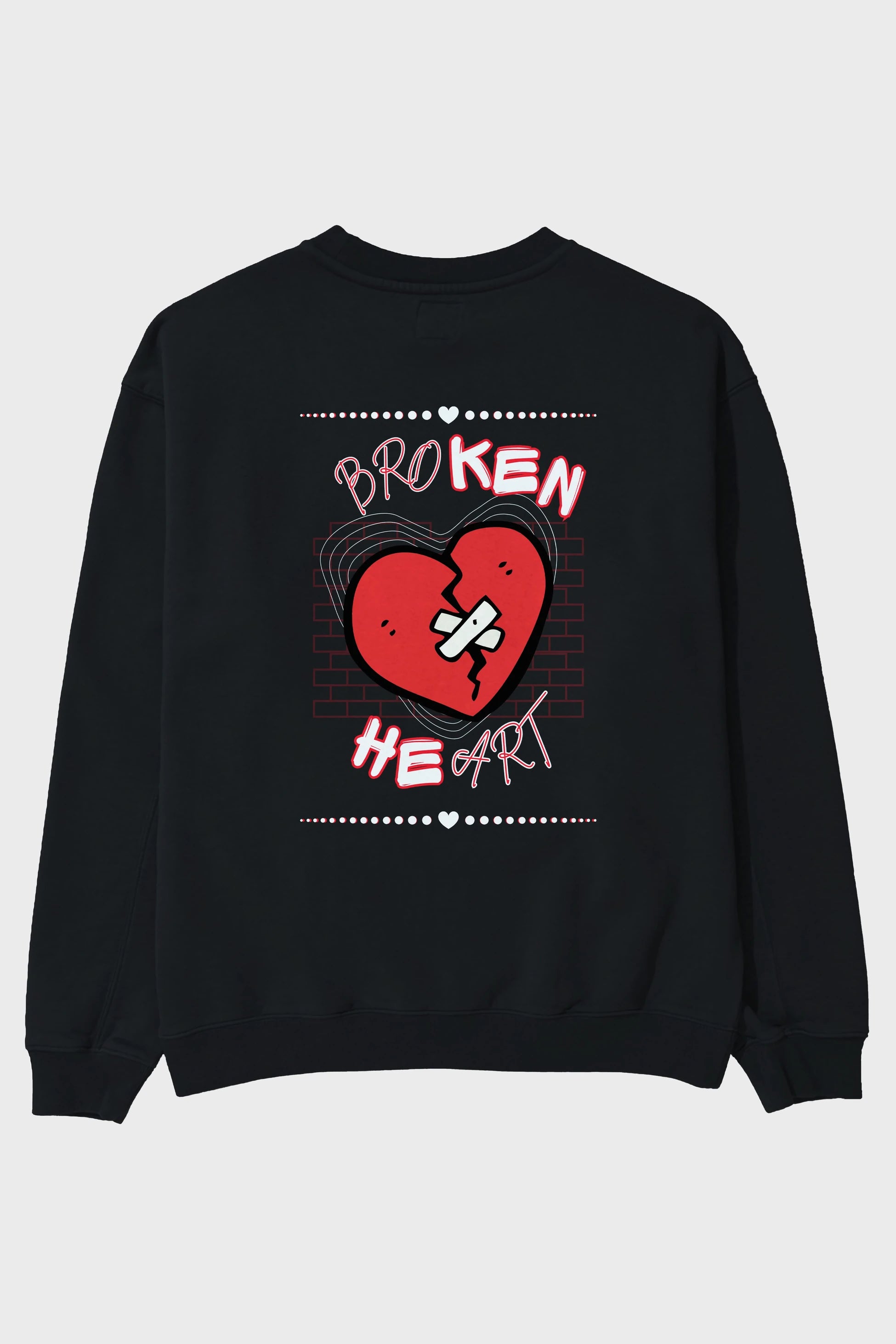 Broken Heart Yazılı Arka Baskılı Oversize Sweatshirt Erkek Kadın Unisex