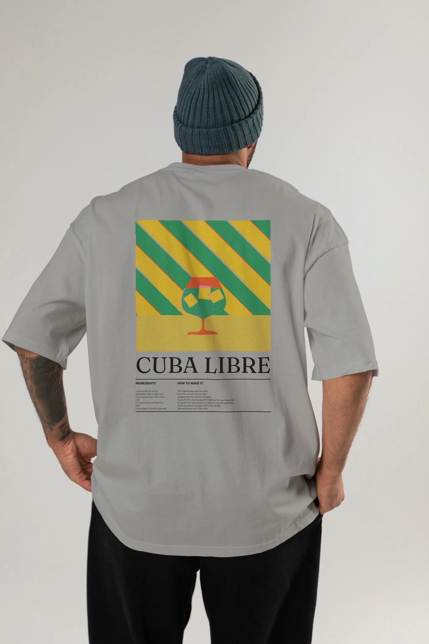 Cuba Libre Kokteyl Serisi Arka Baskılı Oversize t-shirt Erkek Kadın %100 Pamuk Bisiklet Yaka tişort
