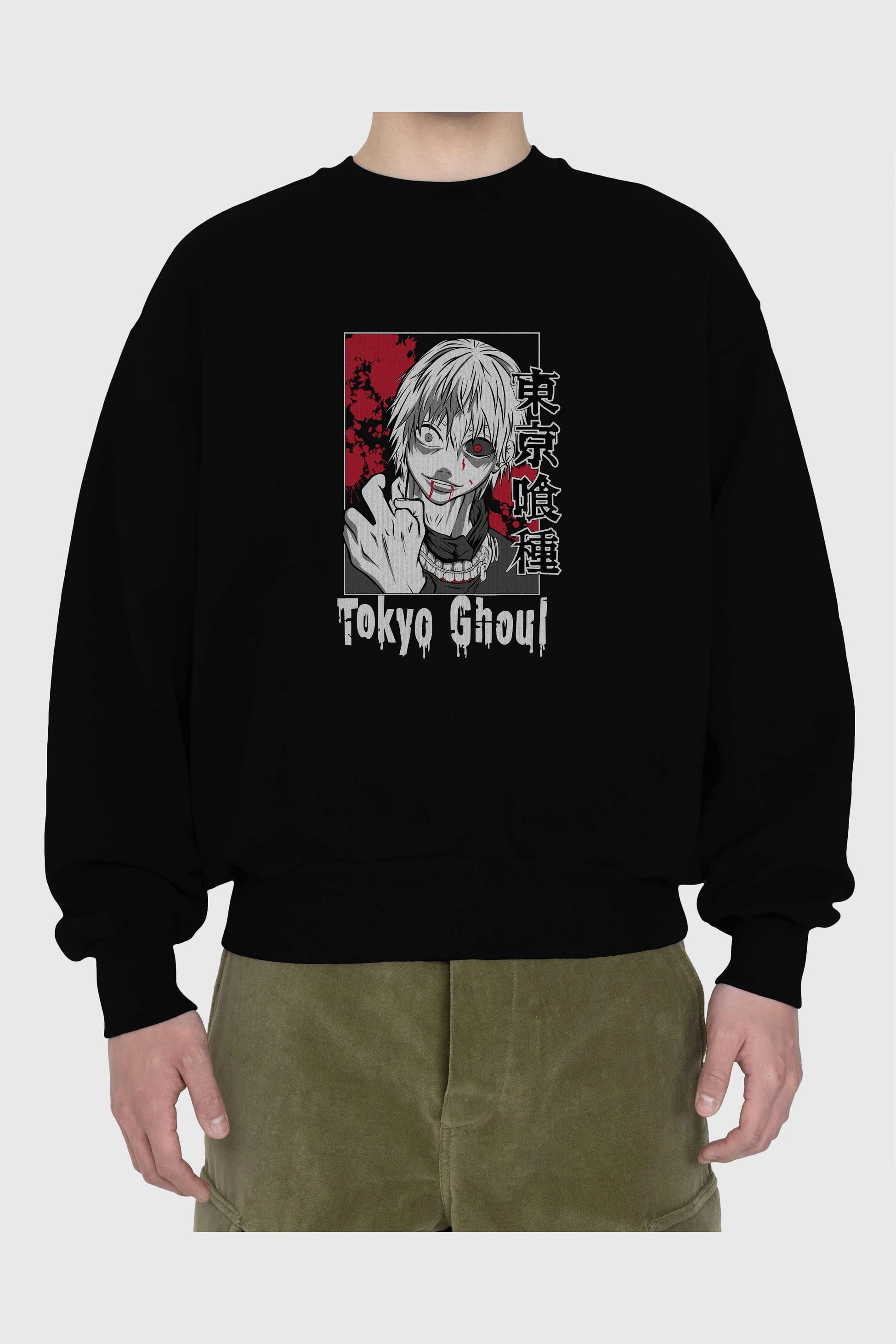 Kaneki Ken TOKYO GHOUL Anime Ön Baskılı Oversize Sweatshirt Erkek Kadın Unisex