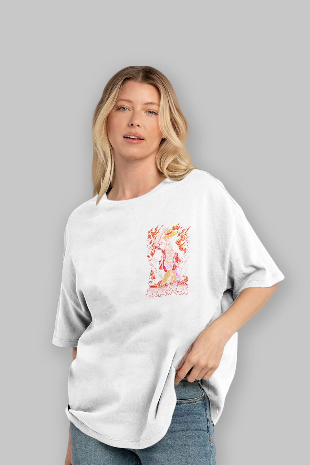 MONKEY D. LUFFY (3) Ön Sol Baskılı Oversize t-shirt Erkek Kadın Unisex %100 Pamuk Bisiklet Yaka tişort