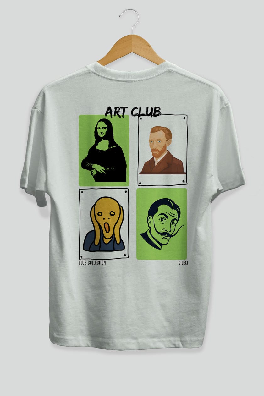 Art Club Arka Baskılı Oversize t-shirt Erkek Kadın %100 Pamuk Bisiklet Yaka tişort