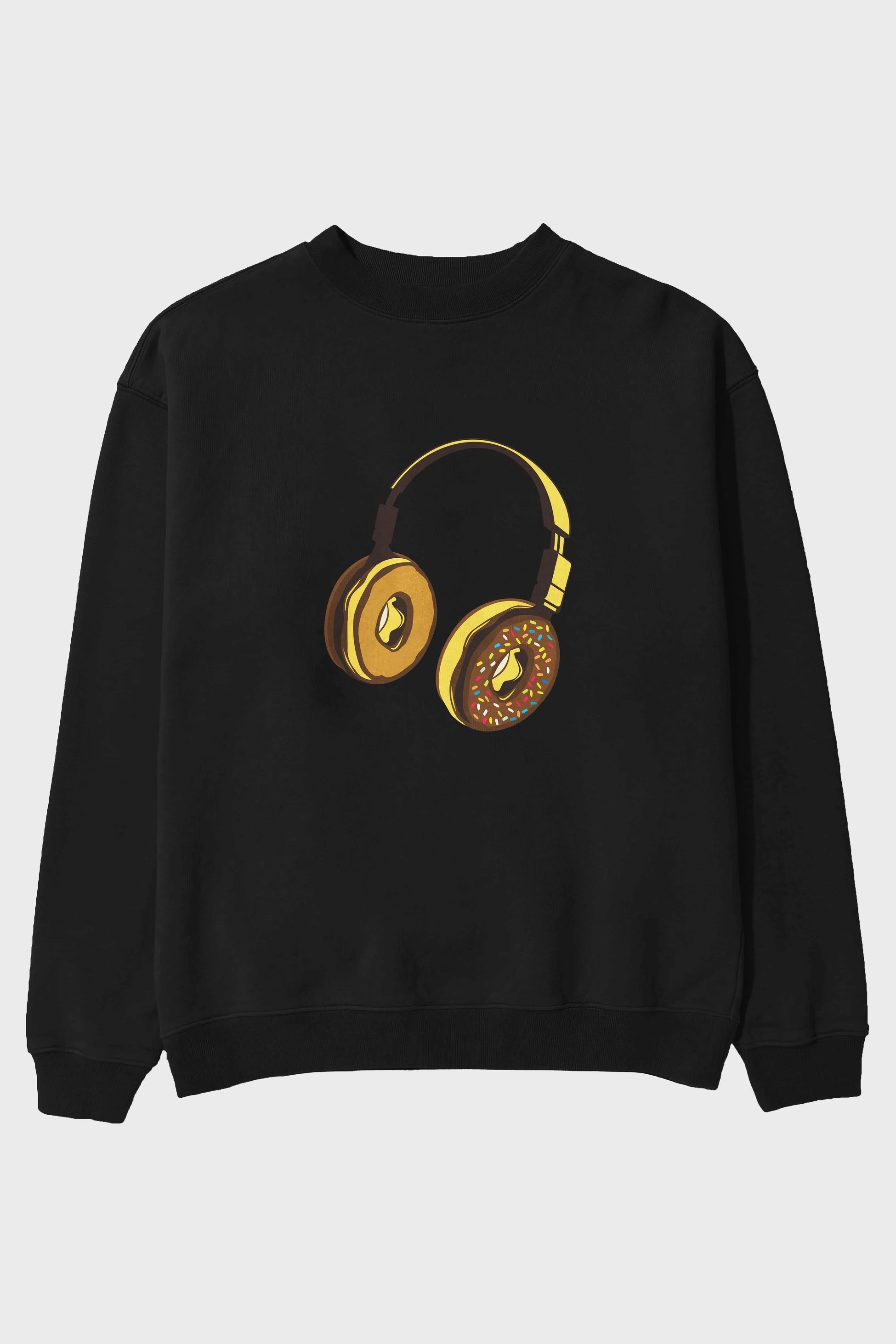 Headphone Donut Ön Baskılı Oversize Sweatshirt Erkek Kadın Unisex