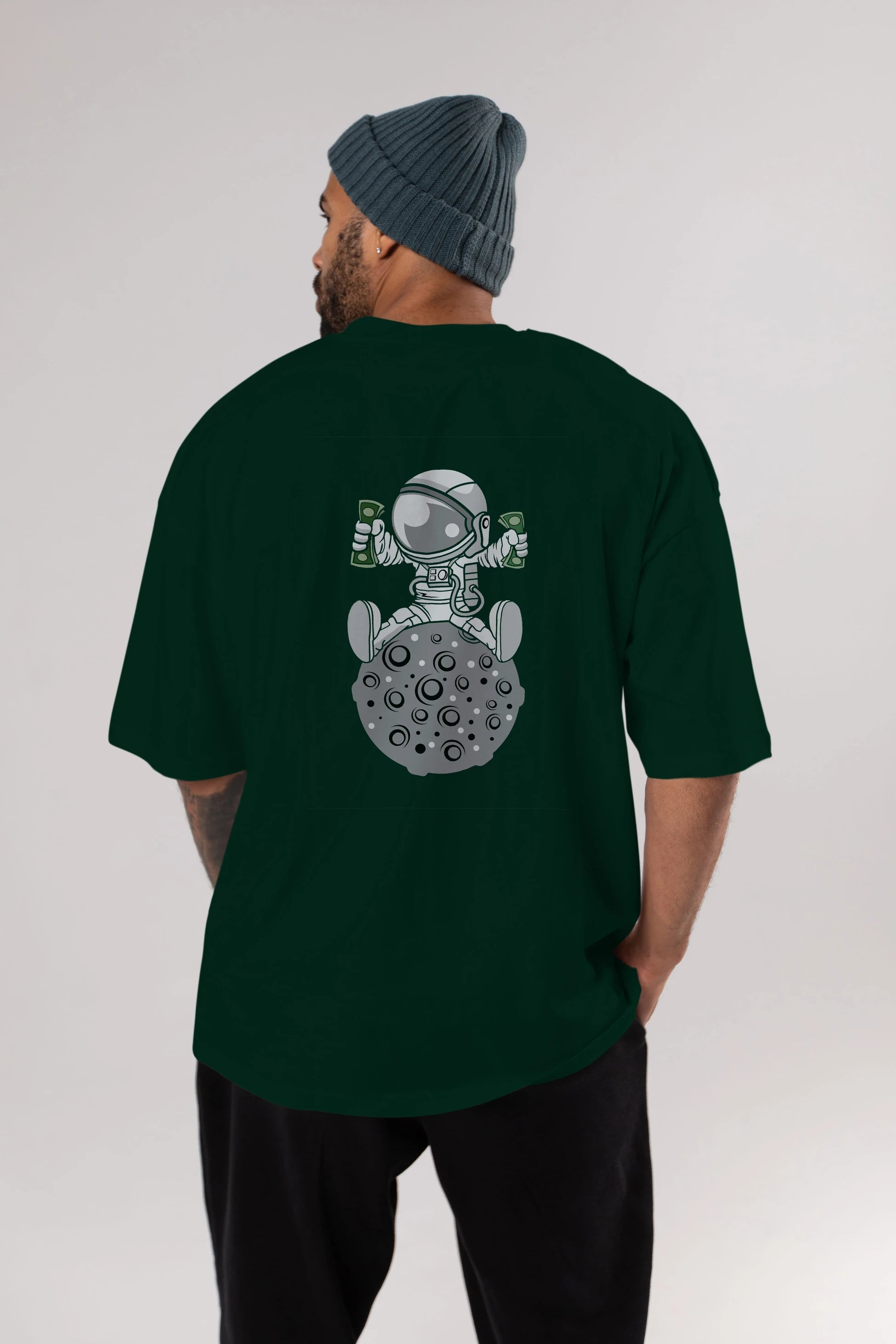 Astronaut Dollar Arka Baskılı Oversize t-shirt Erkek Kadın Unisex %100 Pamuk tişort