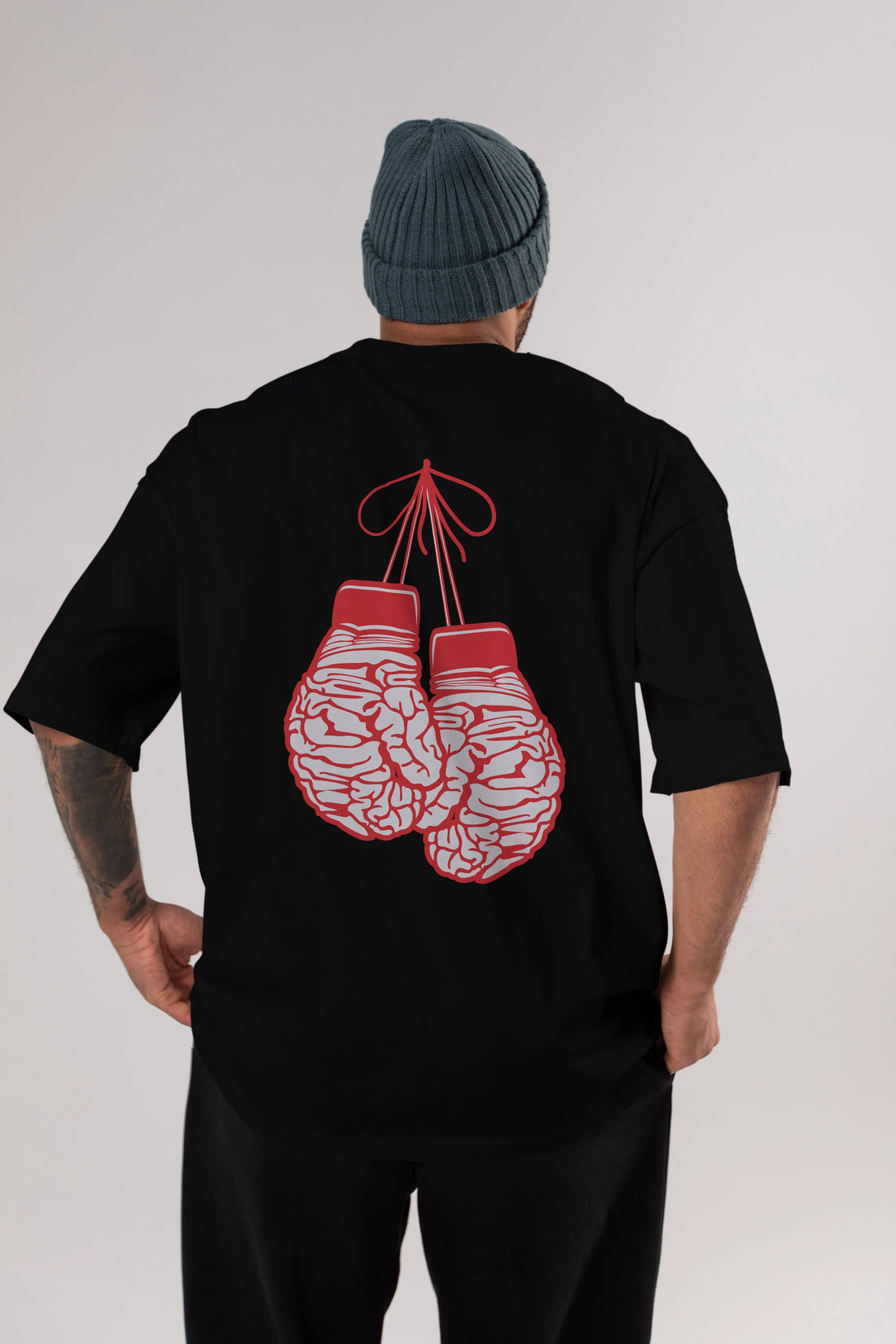 Brain Gloves Arka Baskılı Oversize t-shirt %100 pamuk Erkek Kadın Unisex