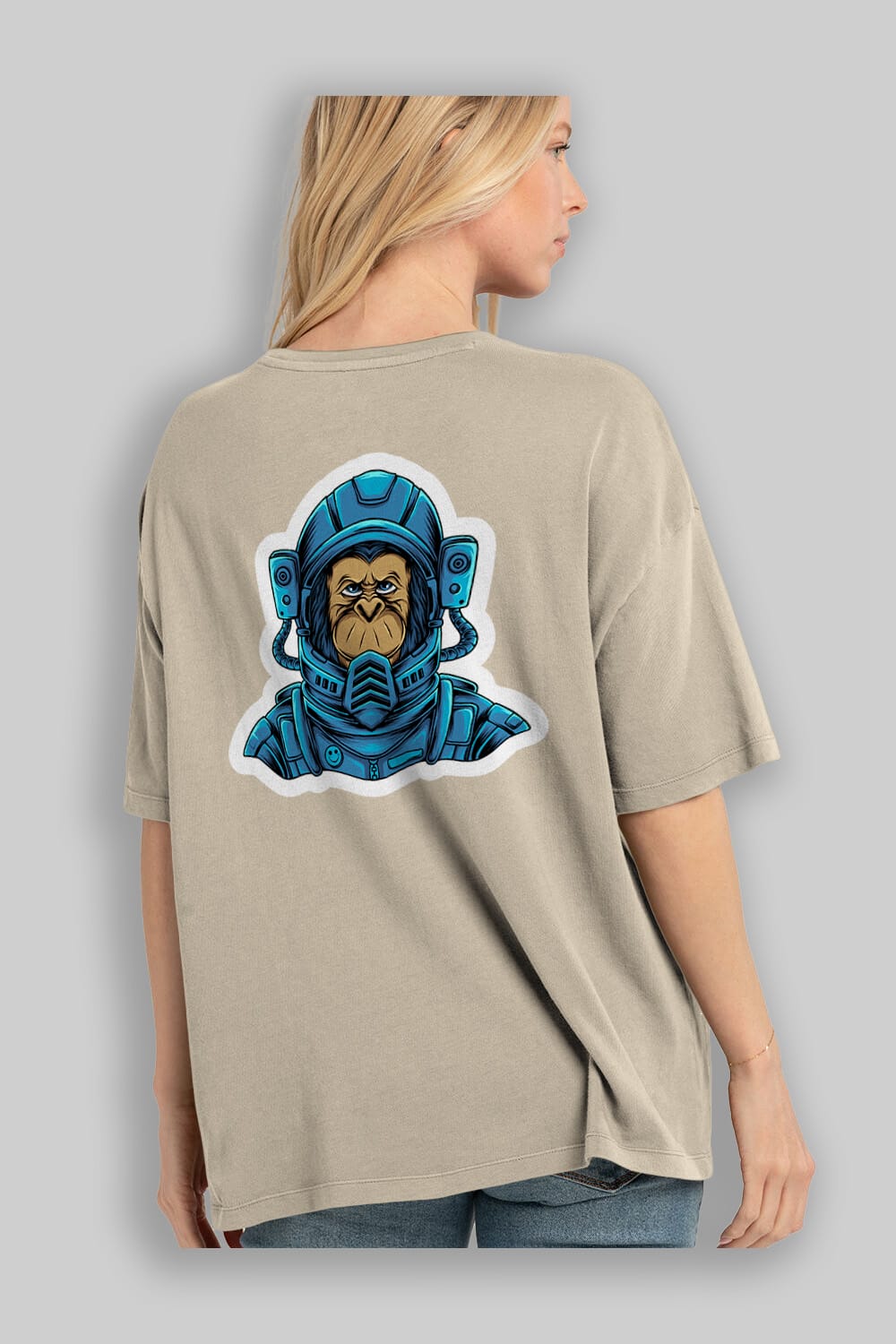 Astromonkey Sticker Arka Baskılı Oversize t-shirt Erkek Kadın Unisex