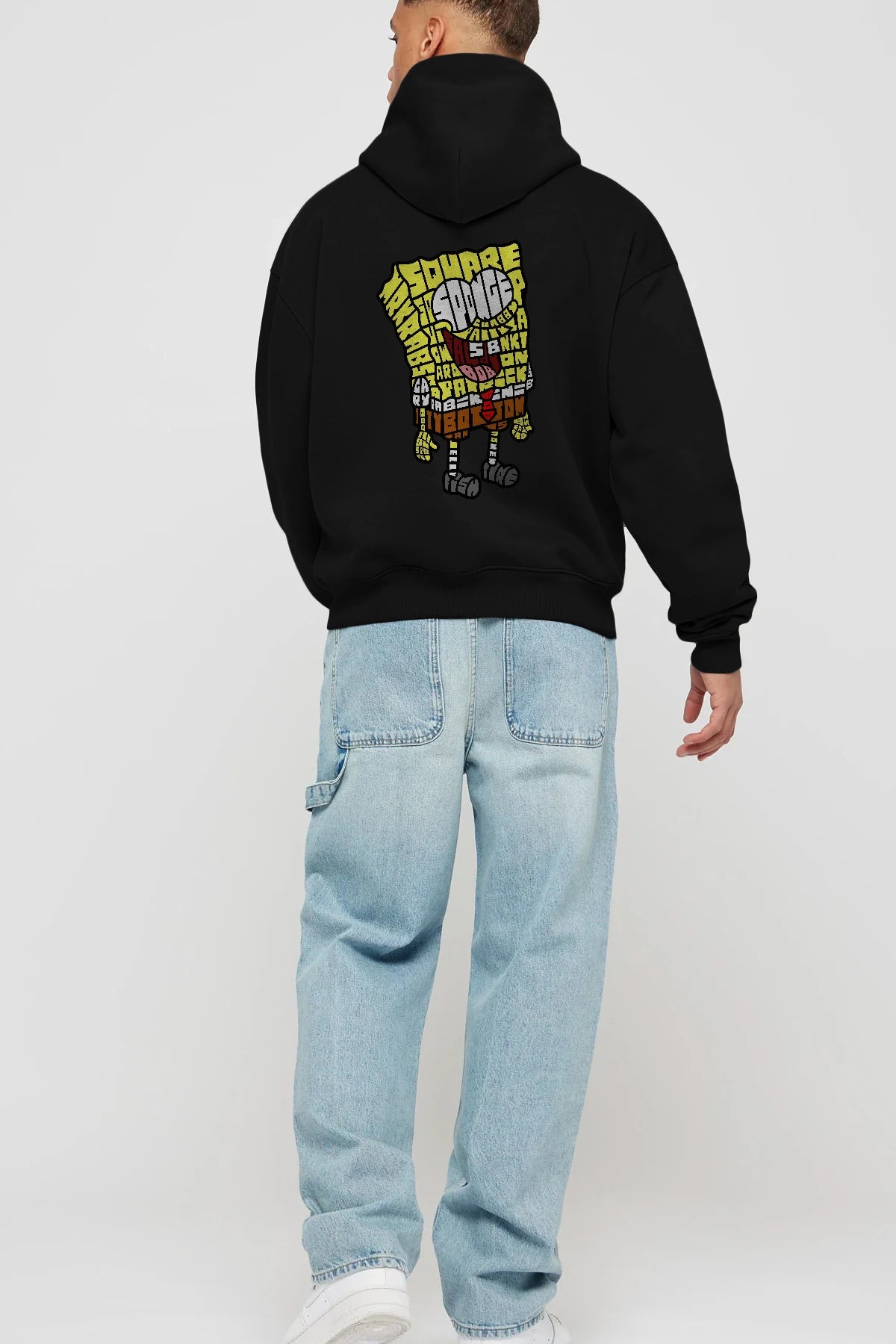 Yellow Sponge Arka Baskılı Hoodie Oversize Kapüşonlu Sweatshirt Erkek Kadın Unisex