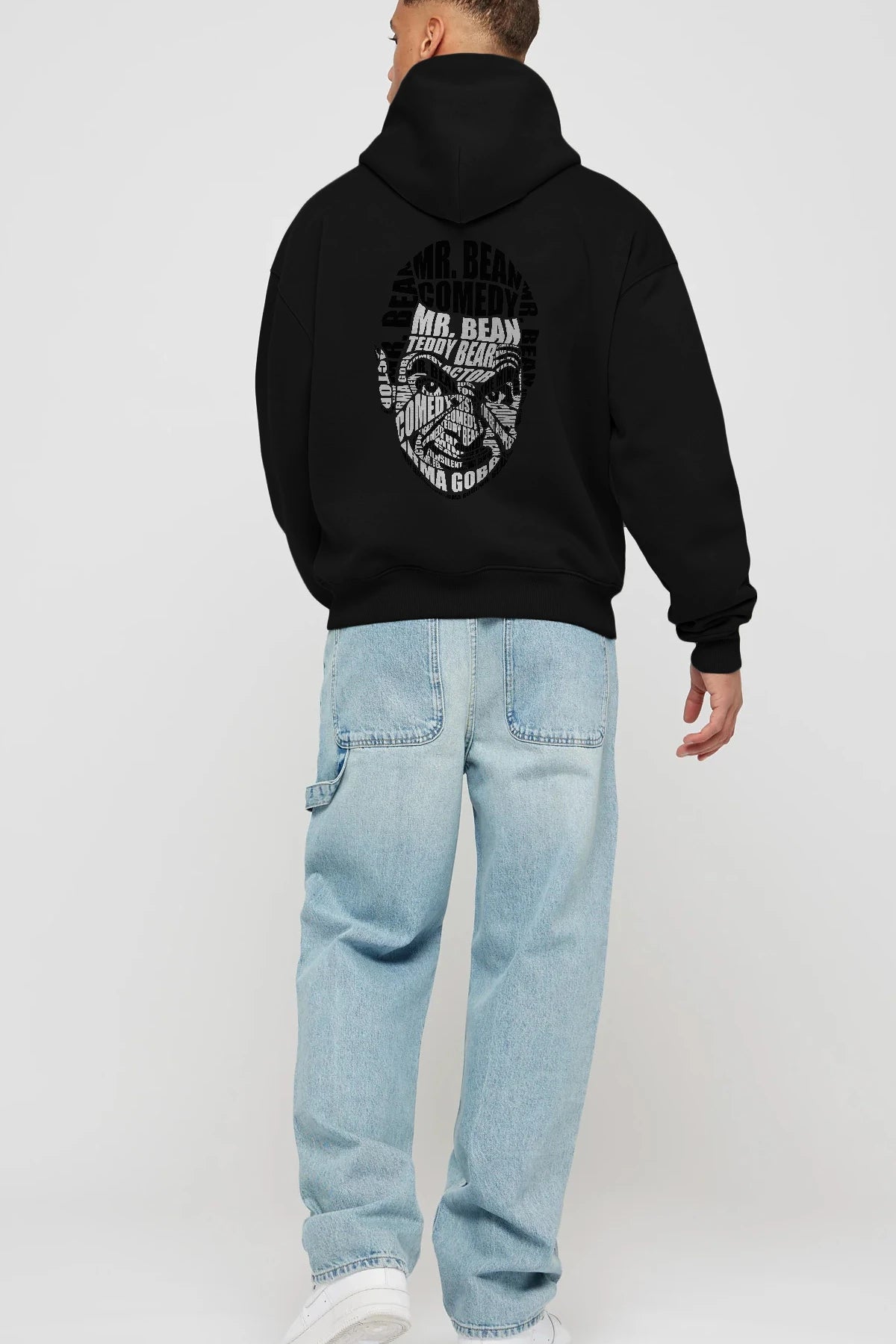 Mr Bean Calligram Arka Baskılı Hoodie Oversize Kapüşonlu Sweatshirt Erkek Kadın Unisex