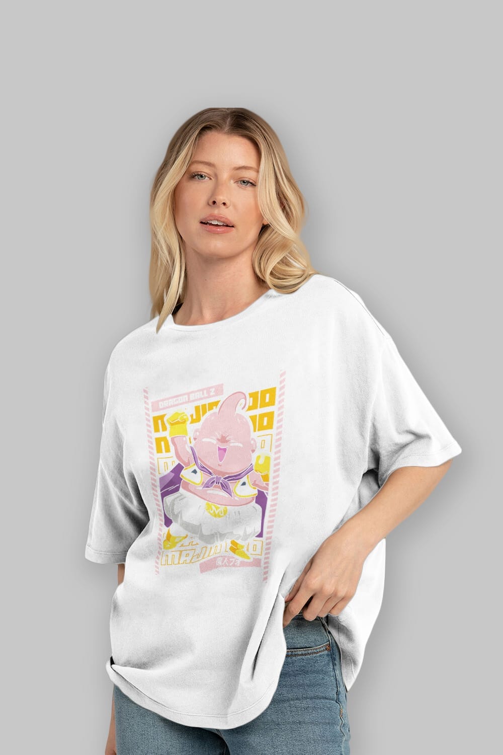 MAJIN BOO1 Anime Ön Baskılı Oversize t-shirt %100 pamuk Erkek Kadın Unisex
