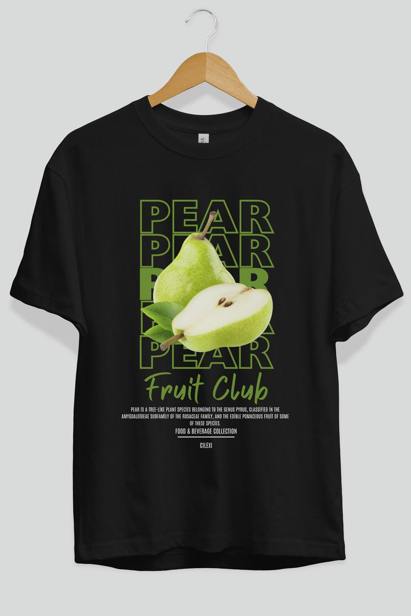 Pear Ön Baskılı Oversize t-shirt Erkek Kadın Pamuk Bisiklet Yaka tişort