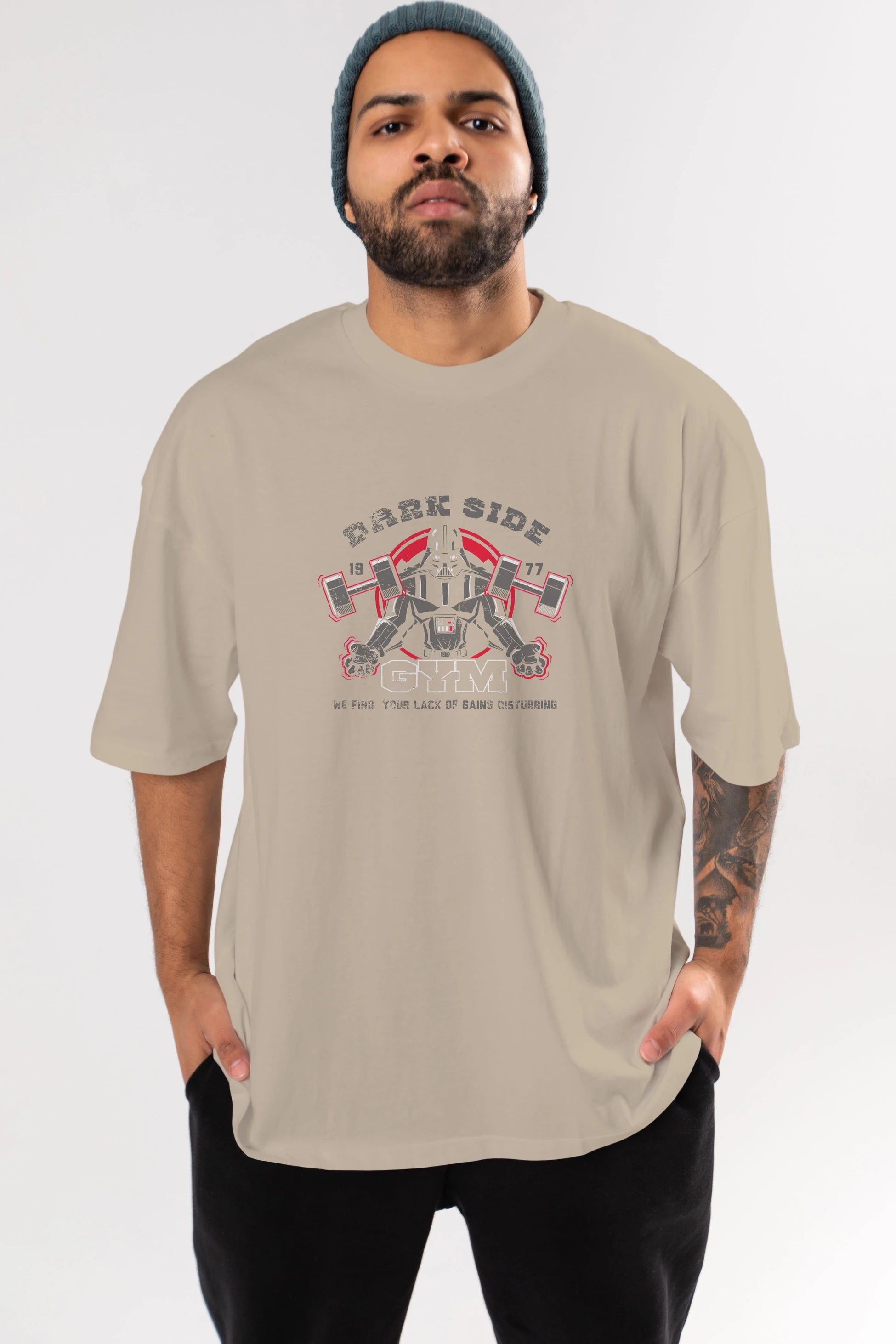Darth Vader GYM Ön Baskılı Oversize t-shirt Erkek Kadın Unisex %100 Pamuk Bisiklet Yaka tişort