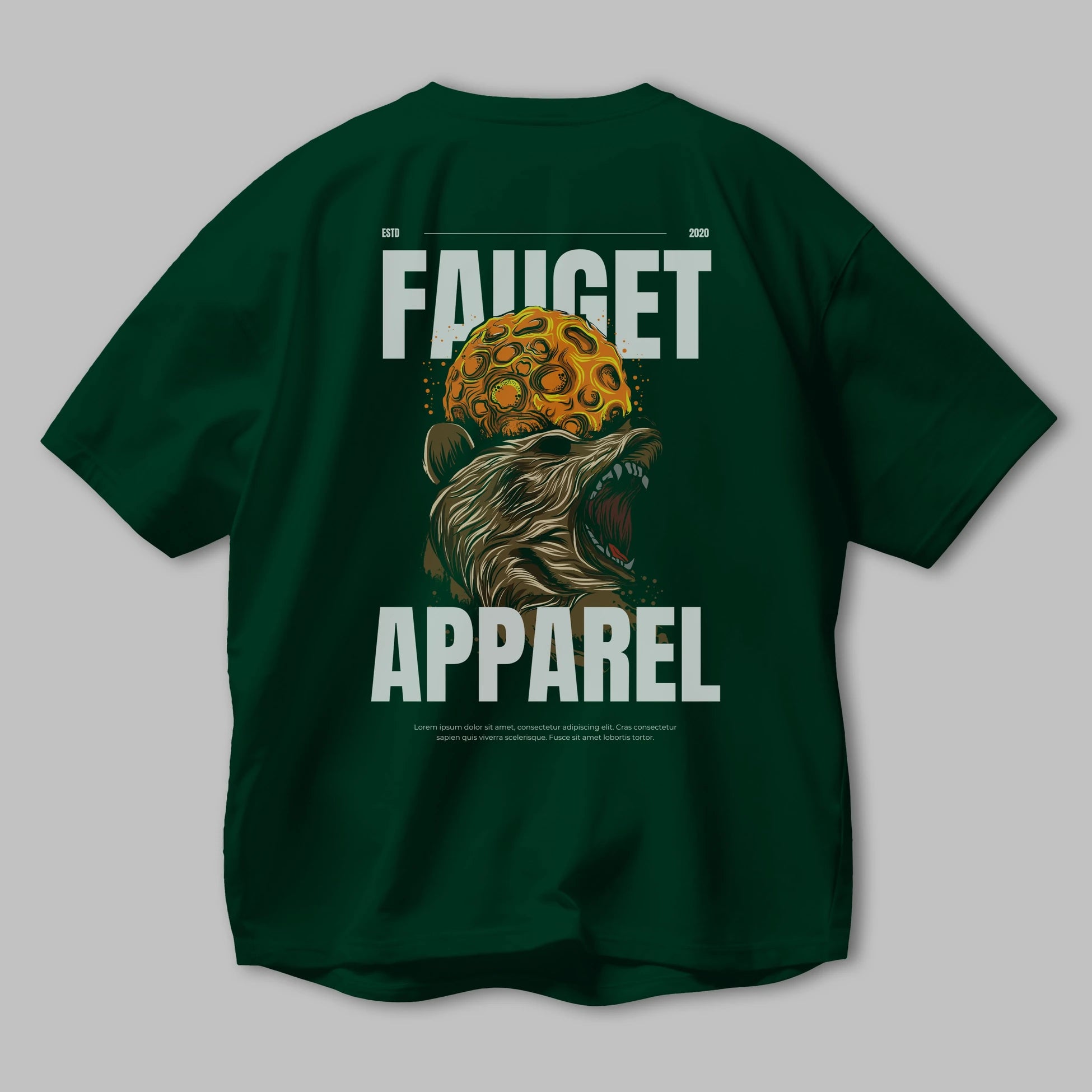 Bear Angry Fauget Apparel Arka Baskılı Oversize t-shirt Erkek Kadın Unisex