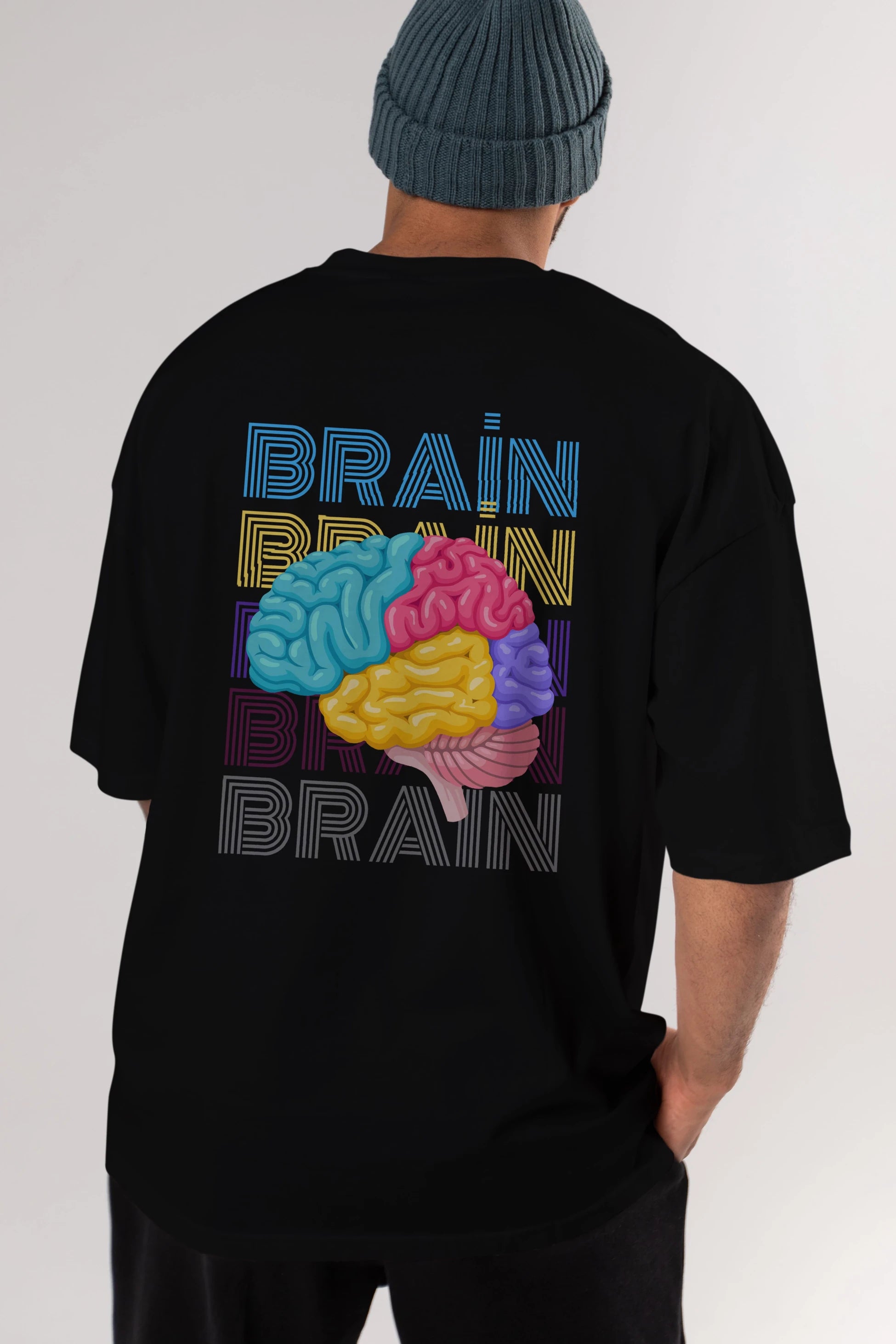 Brain Yazılı Arka Baskılı Oversize t-shirt Erkek Kadın Unisex