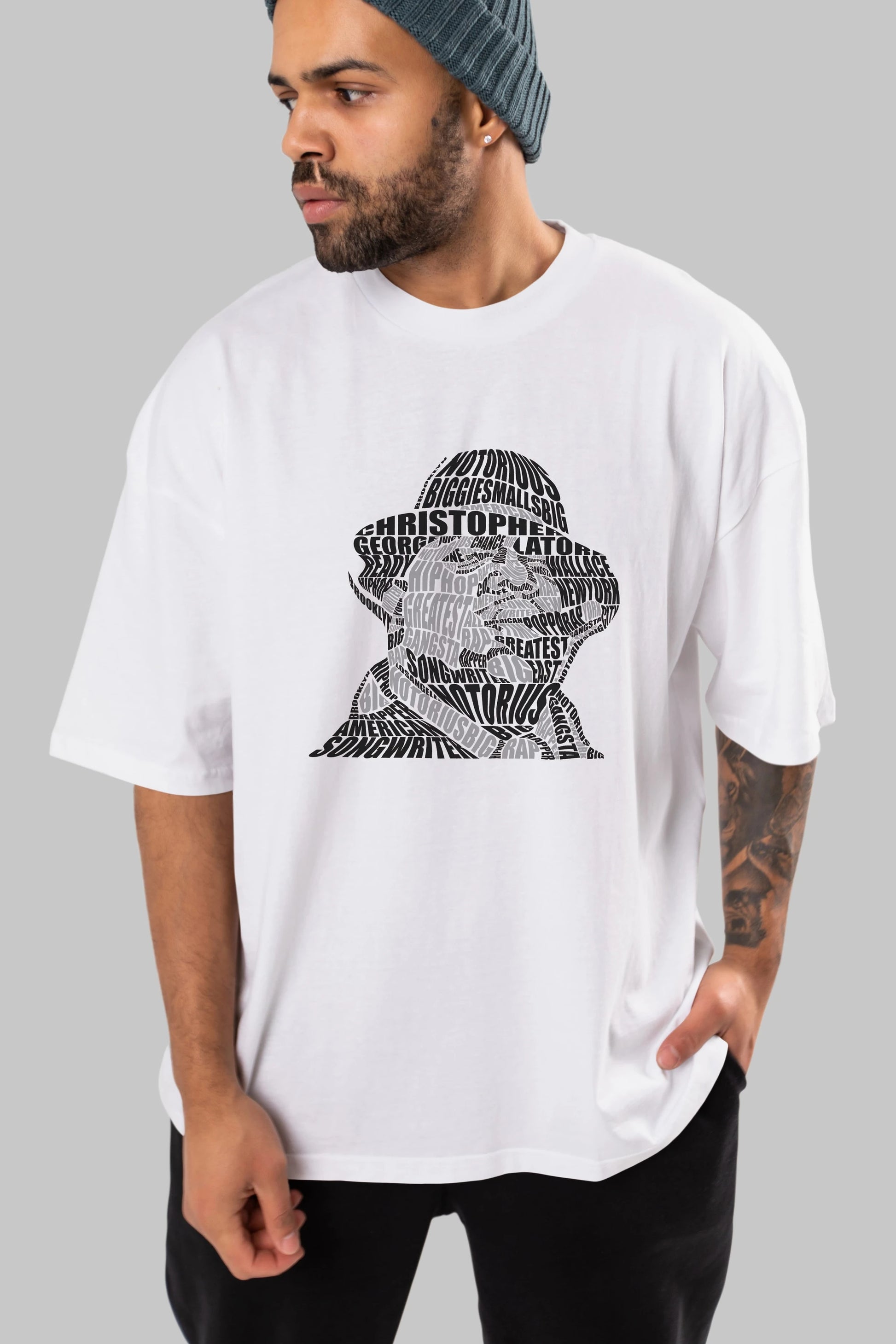 Notorious Big Calligram Ön Baskılı Oversize t-shirt %100 pamuk Erkek Kadın Unisex