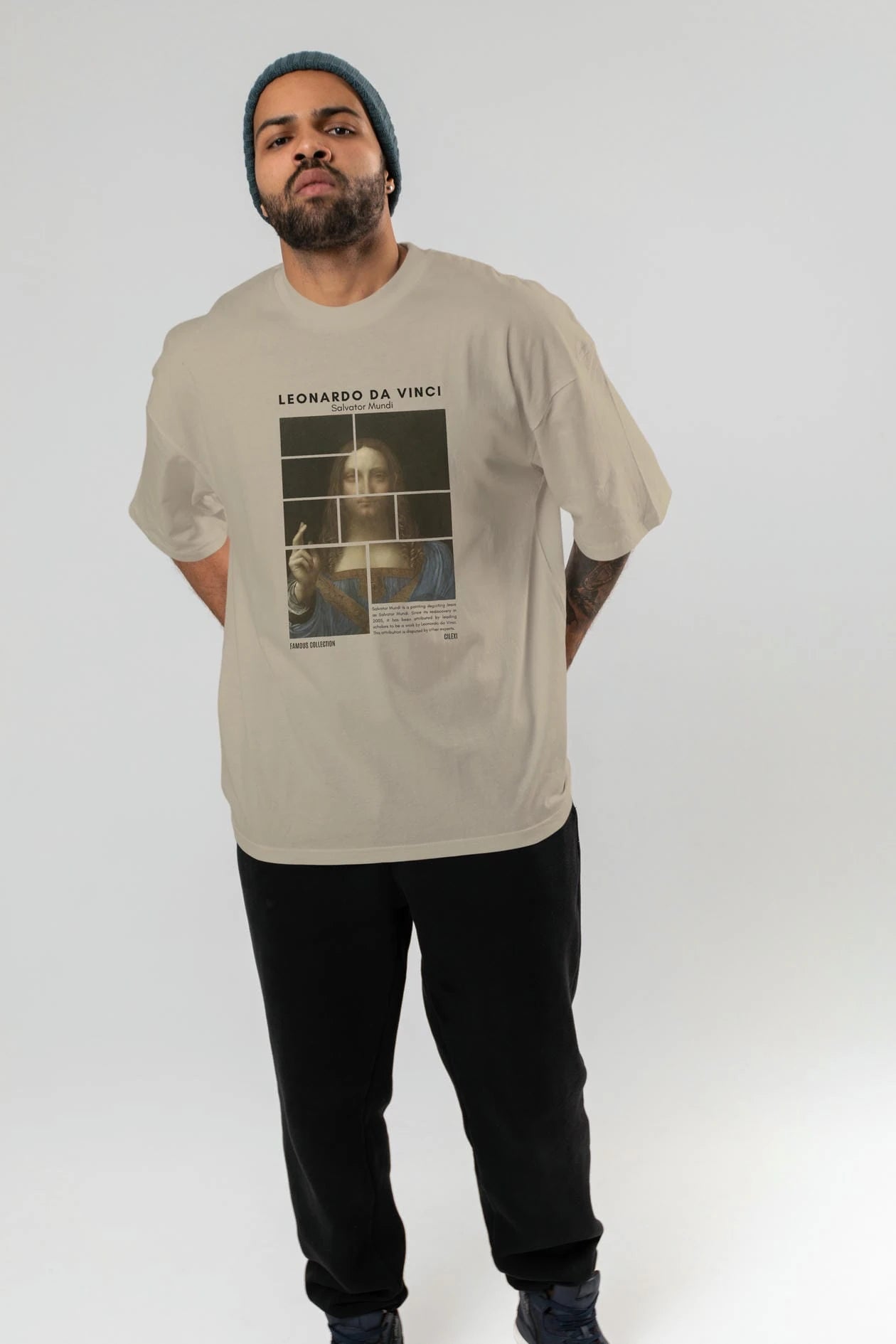 Salvador Mundi ön Baskılı Oversize t-shirt Erkek Kadın Bisiklet Yaka Pamuk tişort