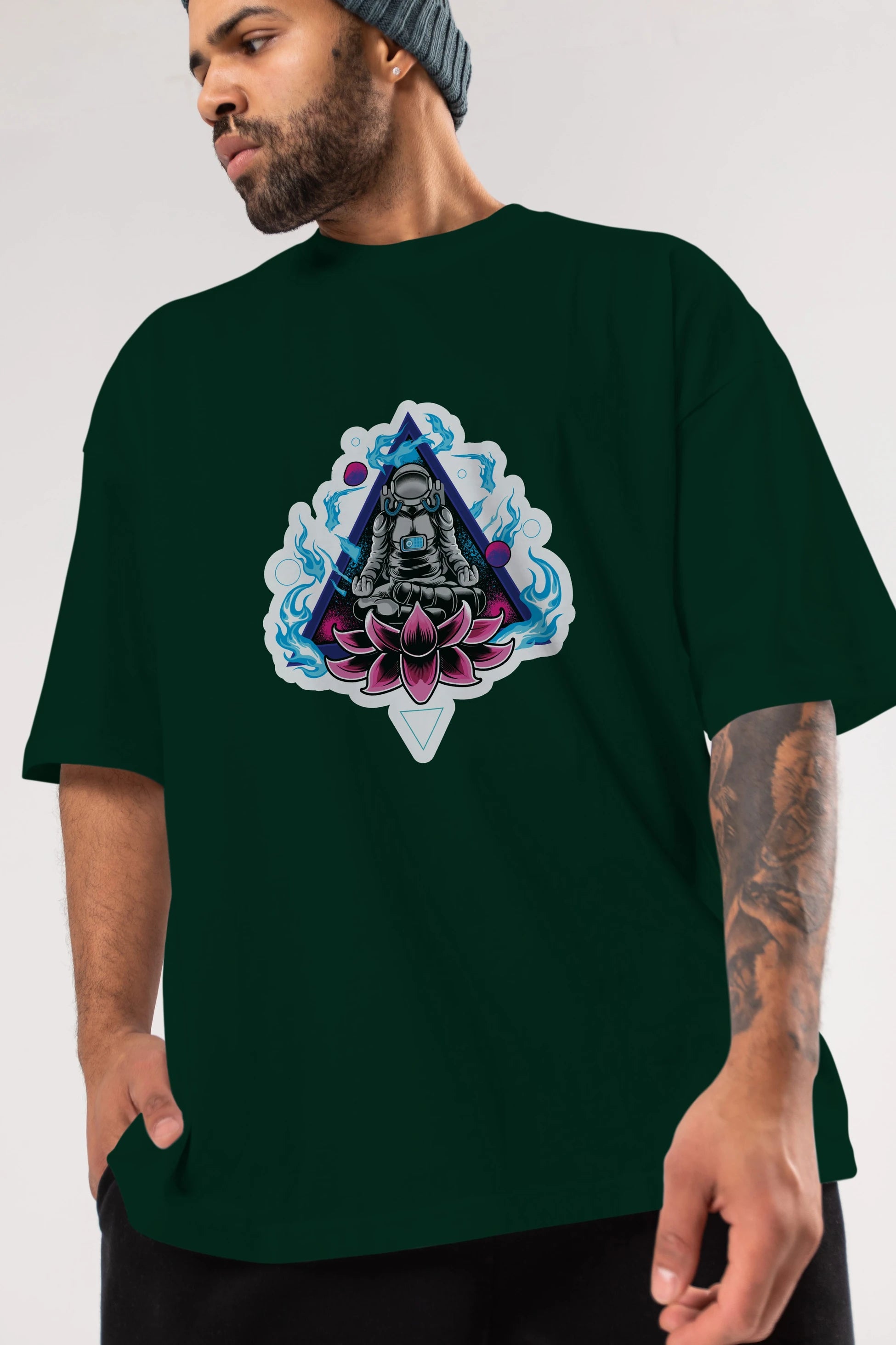 Astronaut Meditation Sticker Ön Baskılı Oversize t-shirt Erkek Kadın Unisex