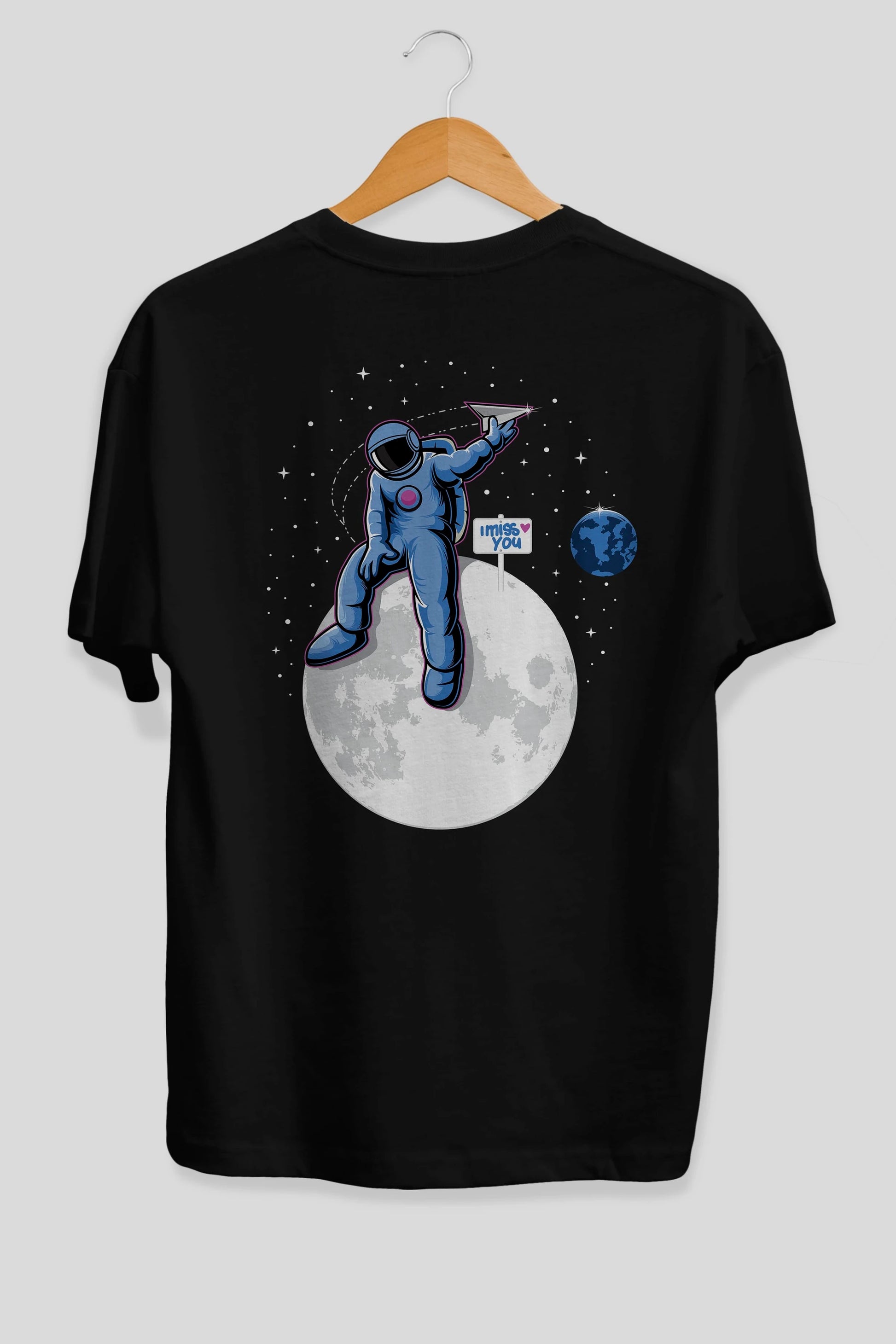 Astro Missing Earth Arka Baskılı Oversize t-shirt Erkek Kadın Unisex