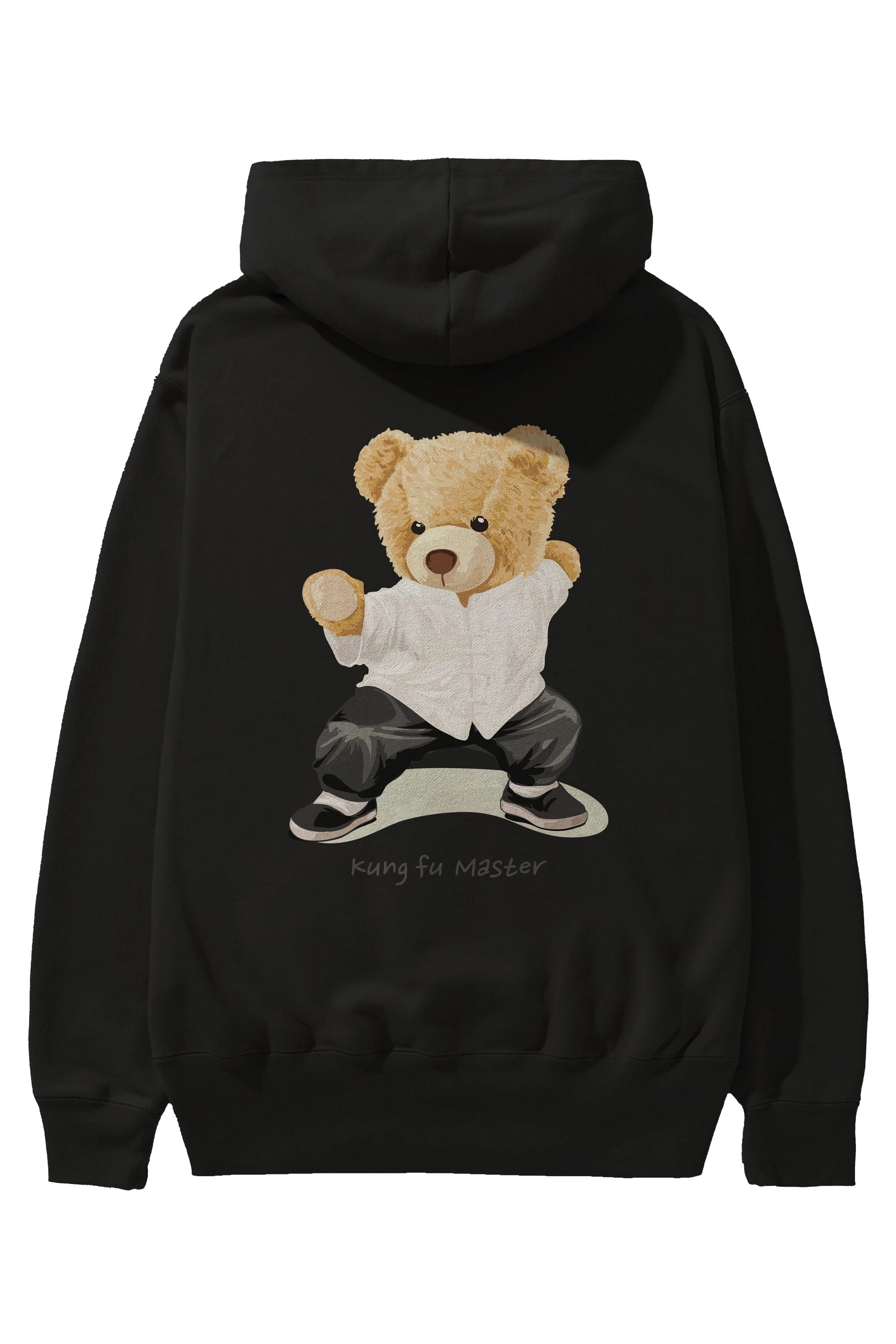 Teddy Bear Kung Fu Master Arka Baskılı Hoodie Oversize Kapüşonlu Sweatshirt Erkek Kadın Unisex