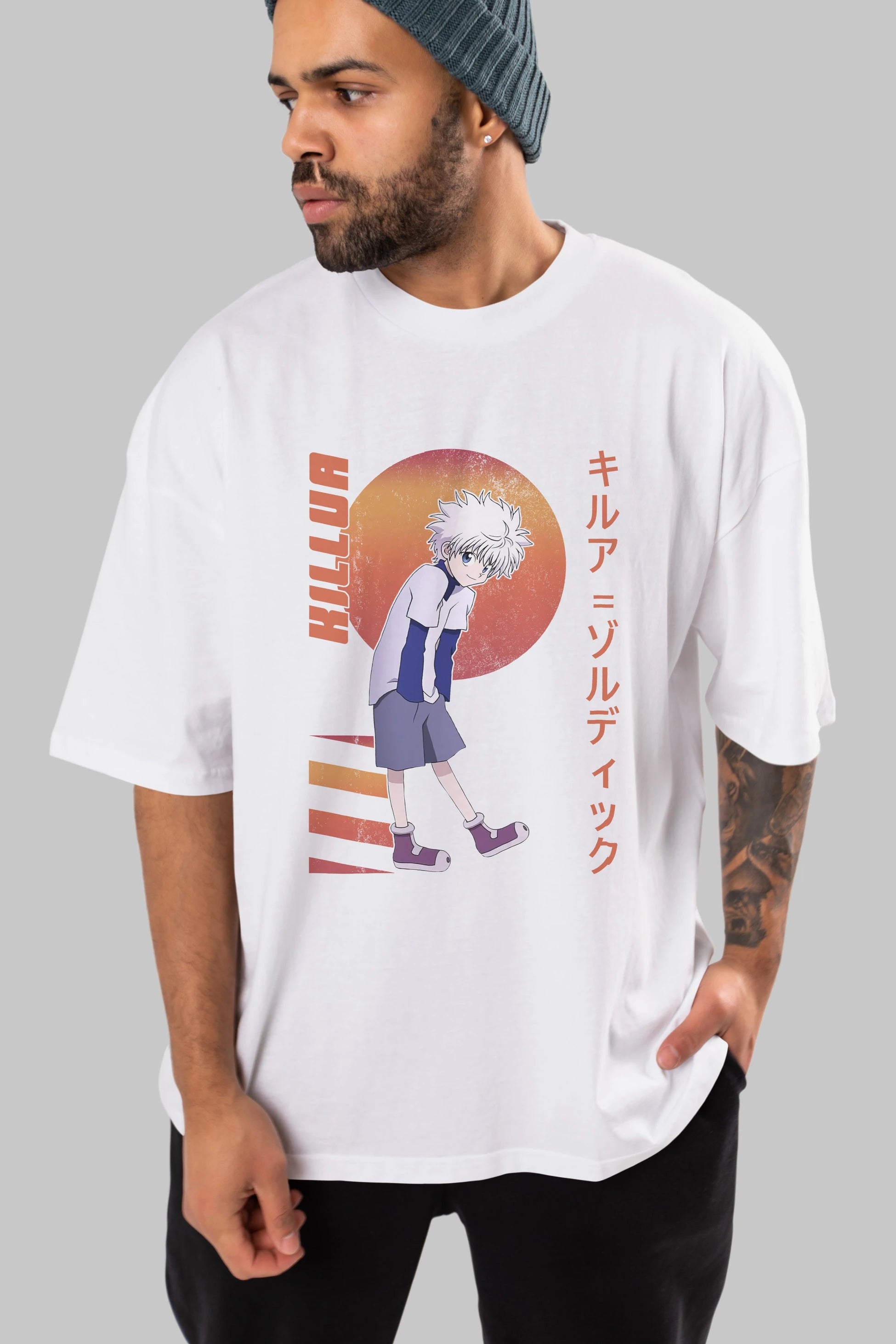 Killua Zoldyck 5 2 Anime Ön Baskılı Oversize t-shirt %100 pamuk Erkek Kadın Unisex