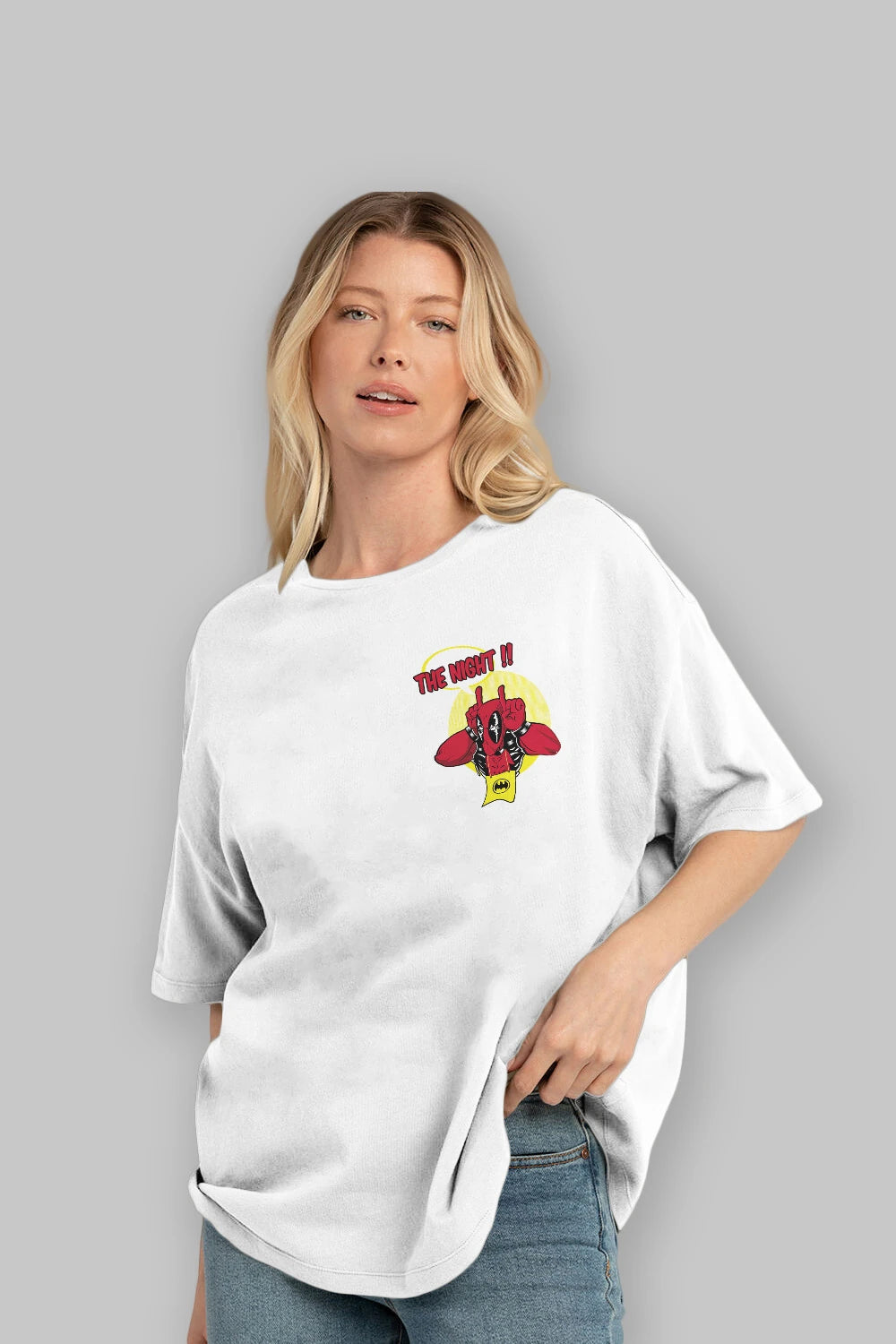 Deadpool (1) Ön Sol Baskılı Oversize t-shirt Erkek Kadın Unisex %100 Pamuk Bisiklet Yaka tişort