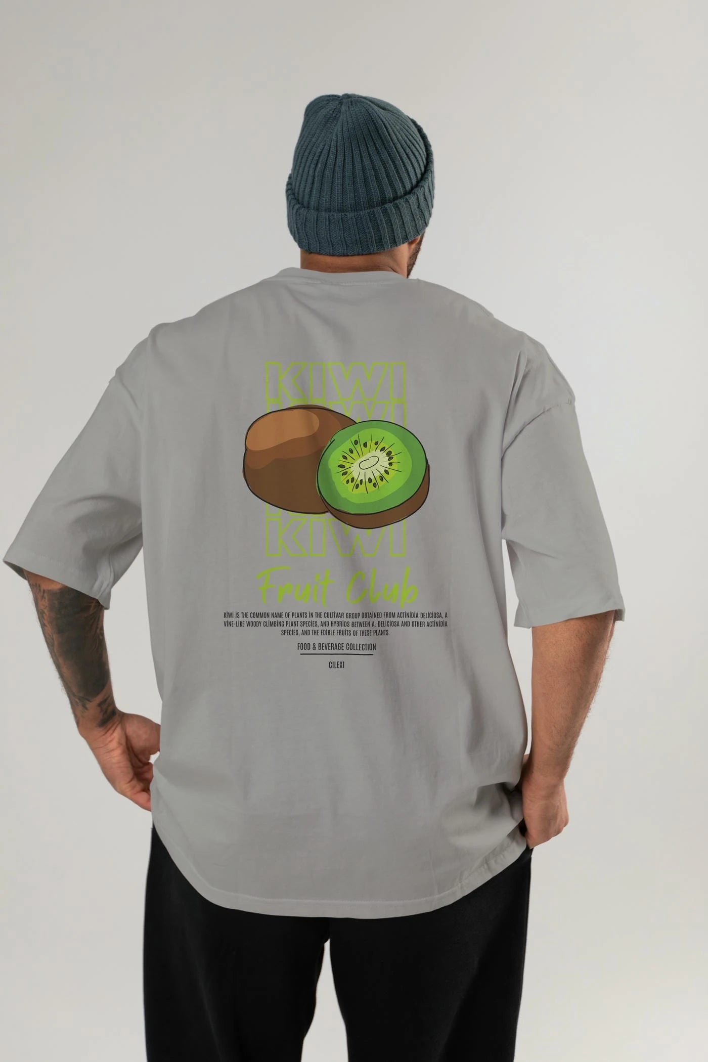 Kiwi Arka Baskılı Oversize t-shirt Erkek Kadın Pamuk Bisiklet Yaka tişort