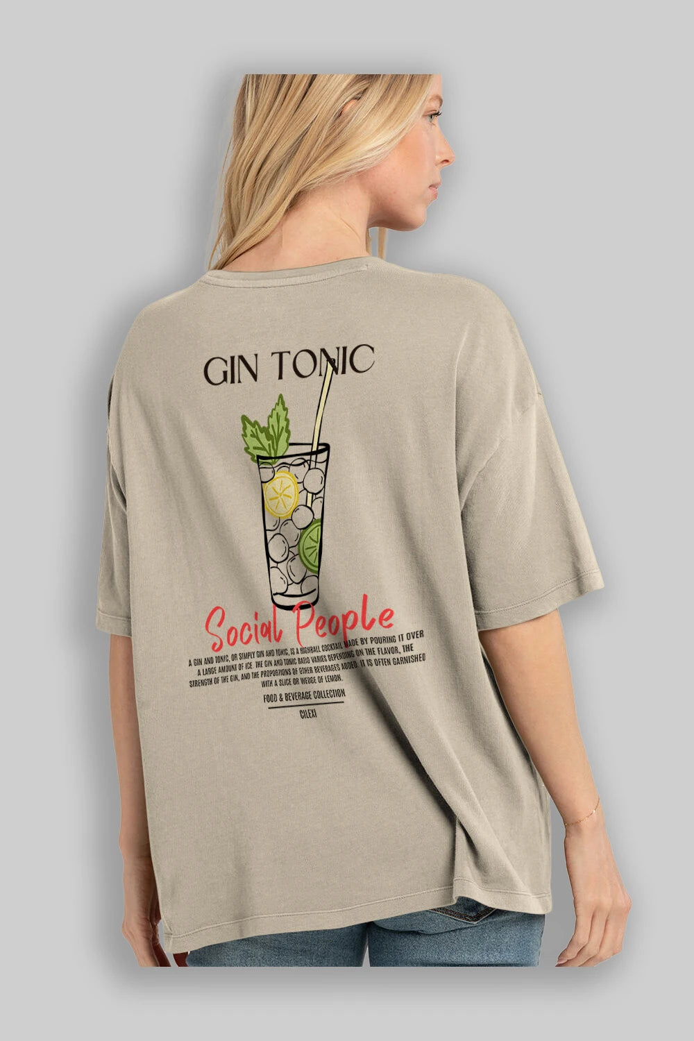 Gın Tonıc Kokteyl Serisi Baskılı Oversize t-shirt Erkek Kadın Unisex %100 Pamuk Bisiklet Yaka tişort