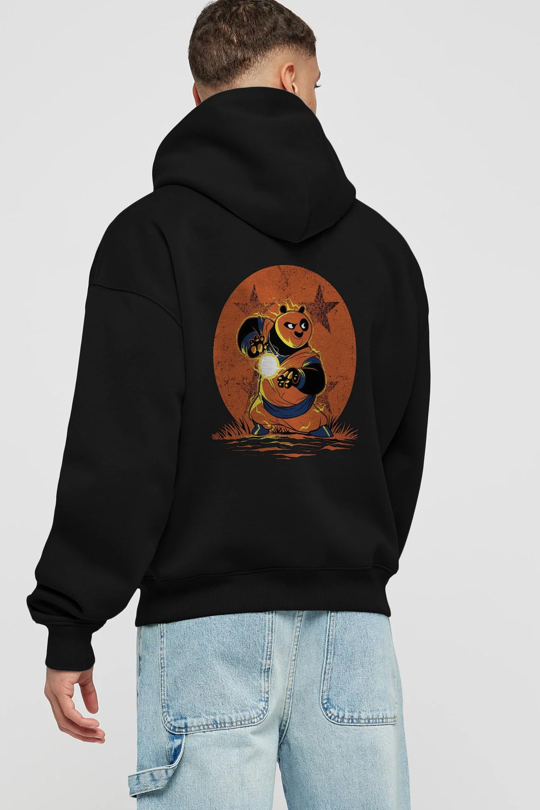 Kung Fu Panda Arka Baskılı Hoodie Oversize Kapüşonlu Sweatshirt Erkek Kadın Unisex