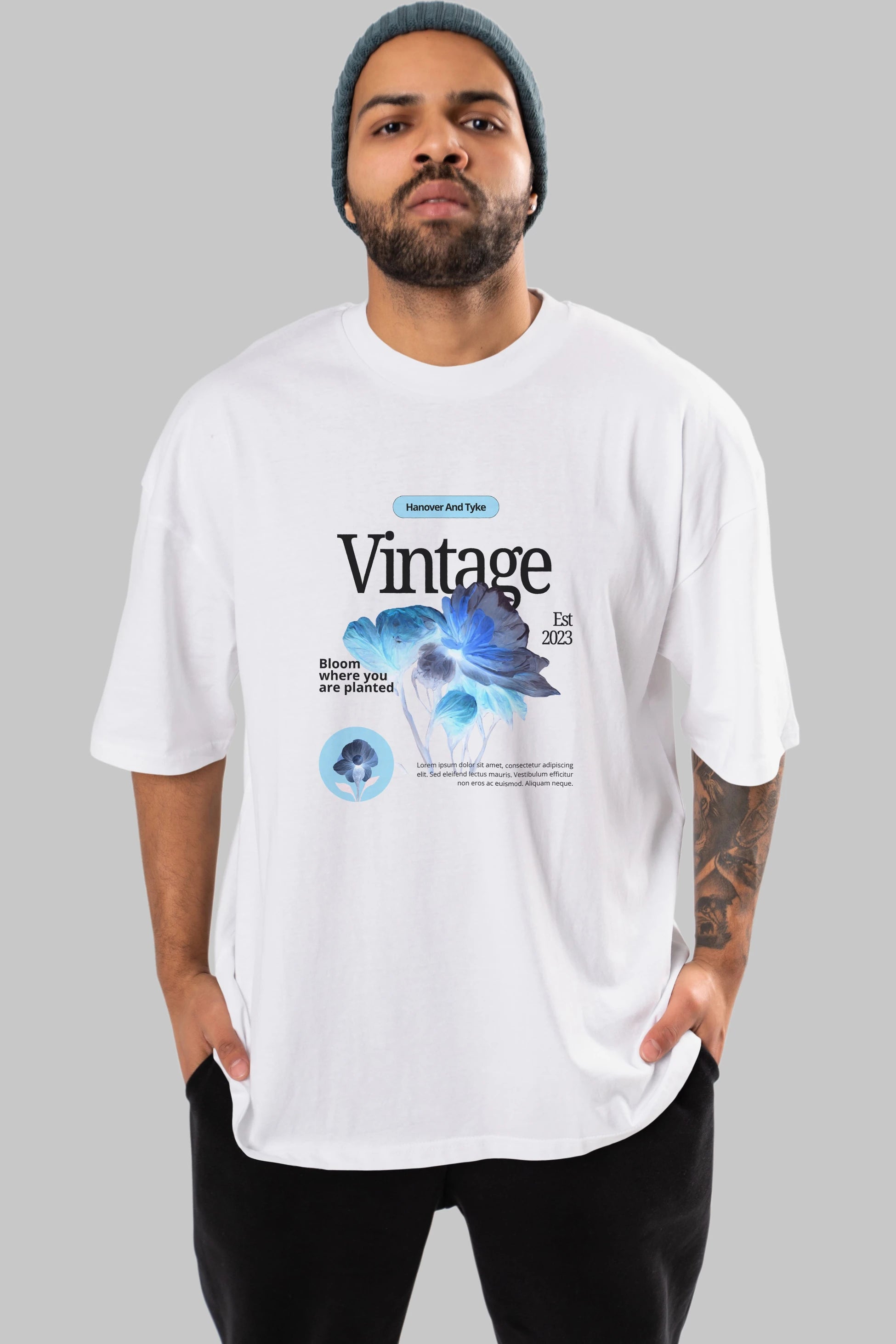 Vintage Çiçek Ön Baskılı Oversize t-shirt Erkek Kadın Unisex