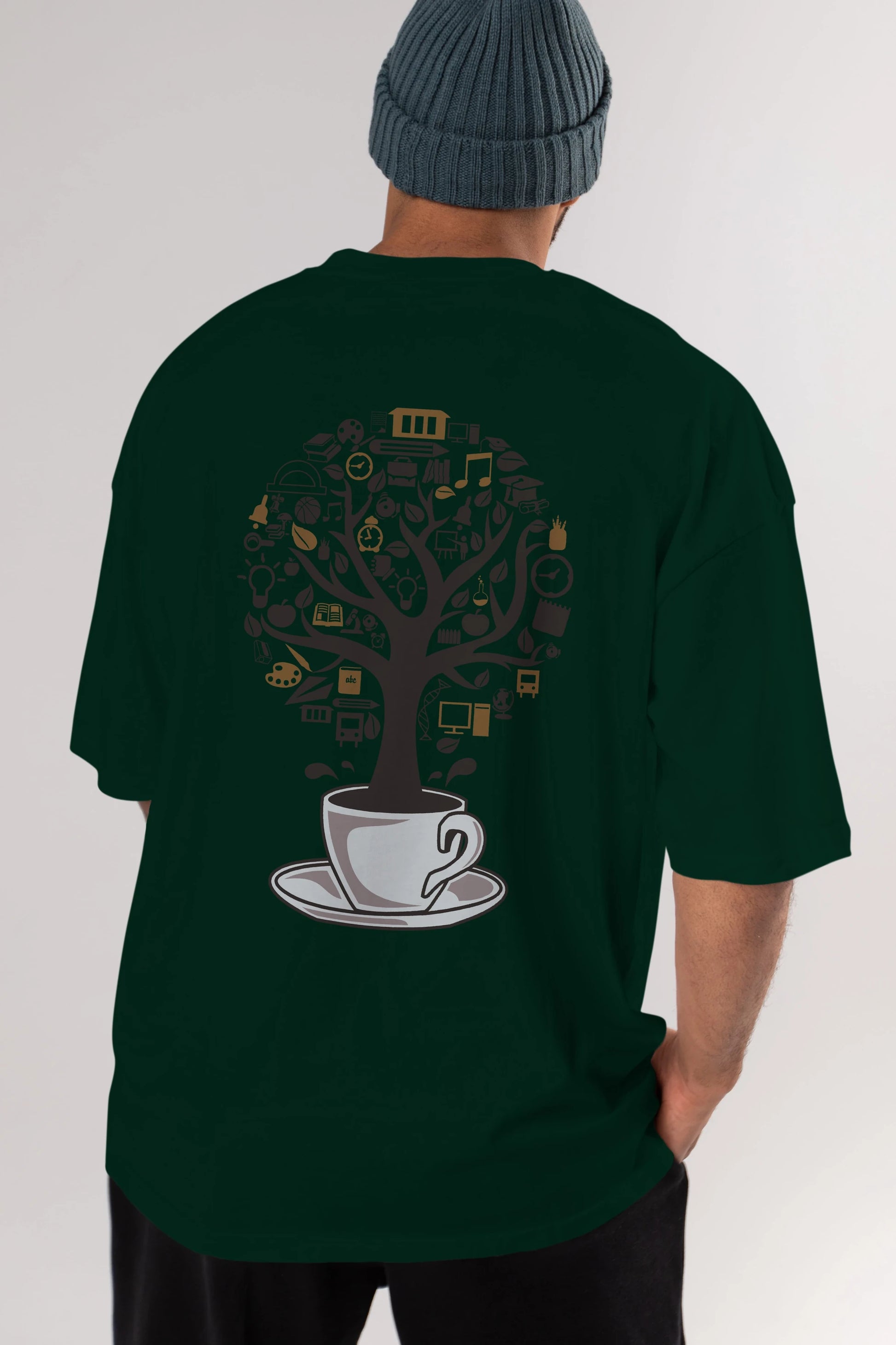 Coffee Tree Arka Baskılı Oversize t-shirt %100 pamuk Erkek Kadın Unisex