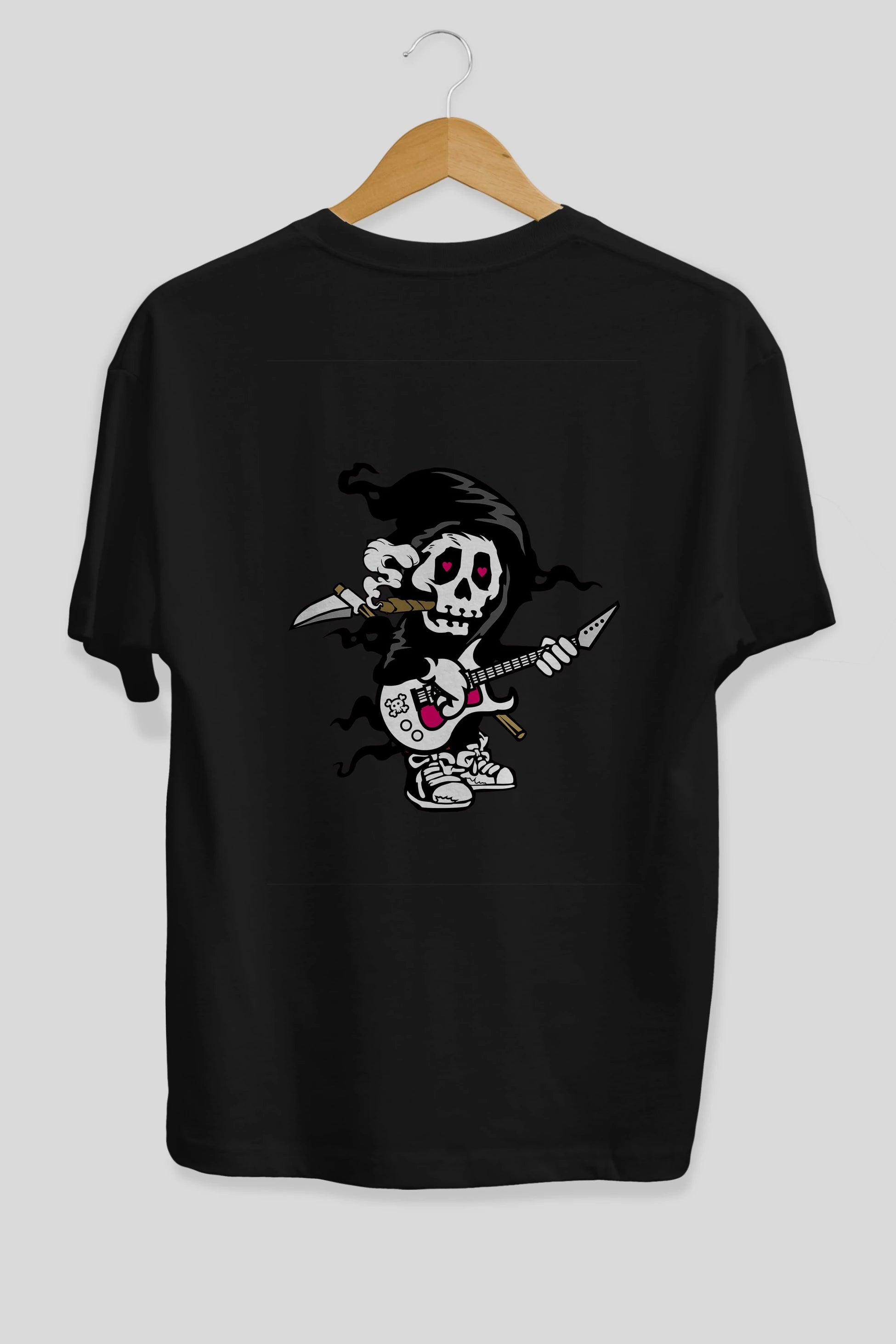 Grim Rockstar Arka Baskılı Oversize t-shirt Erkek Kadın Unisex %100 Pamuk tişort