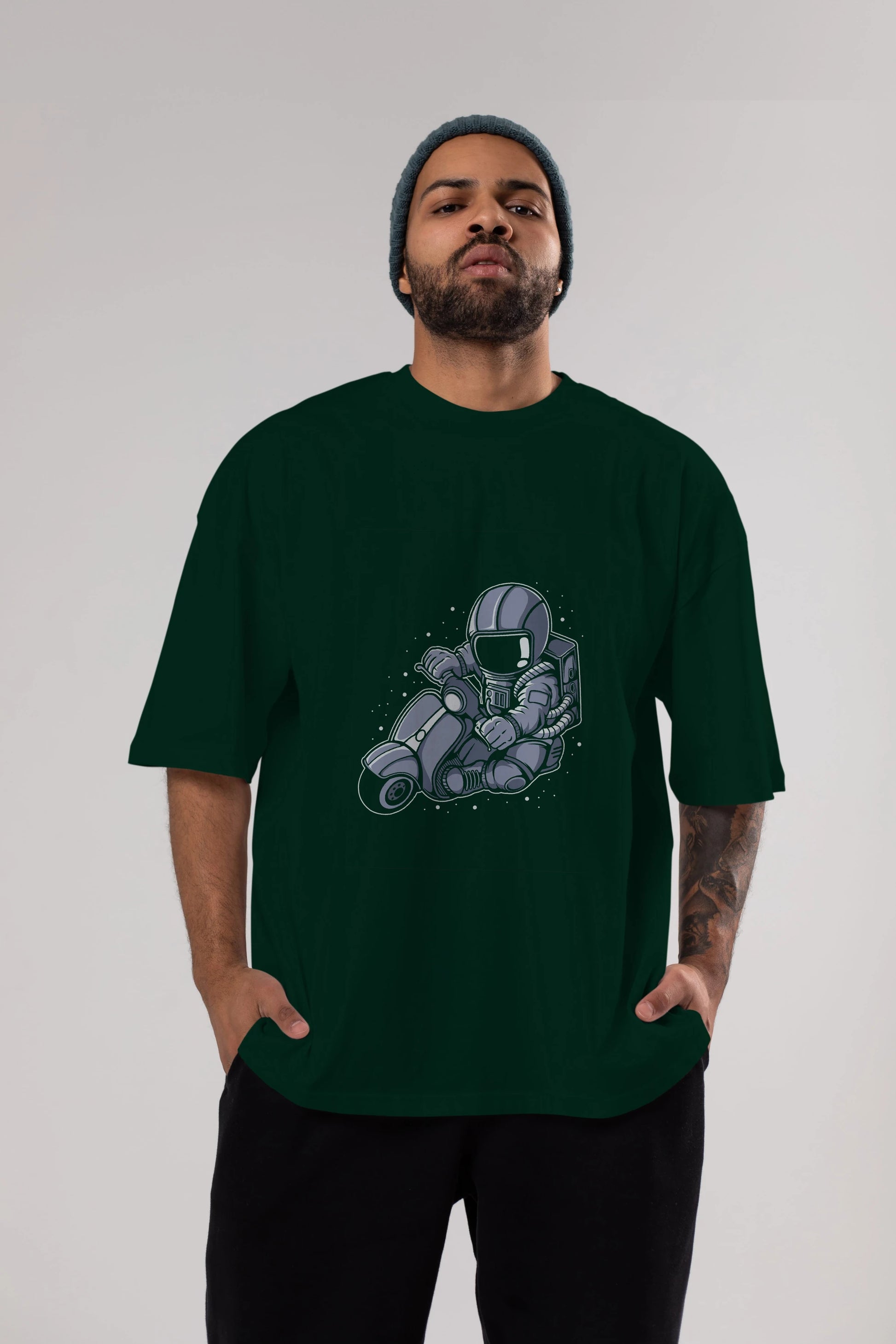 Astronaut Scooter (2) Ön Baskılı Oversize t-shirt Erkek Kadın Unisex