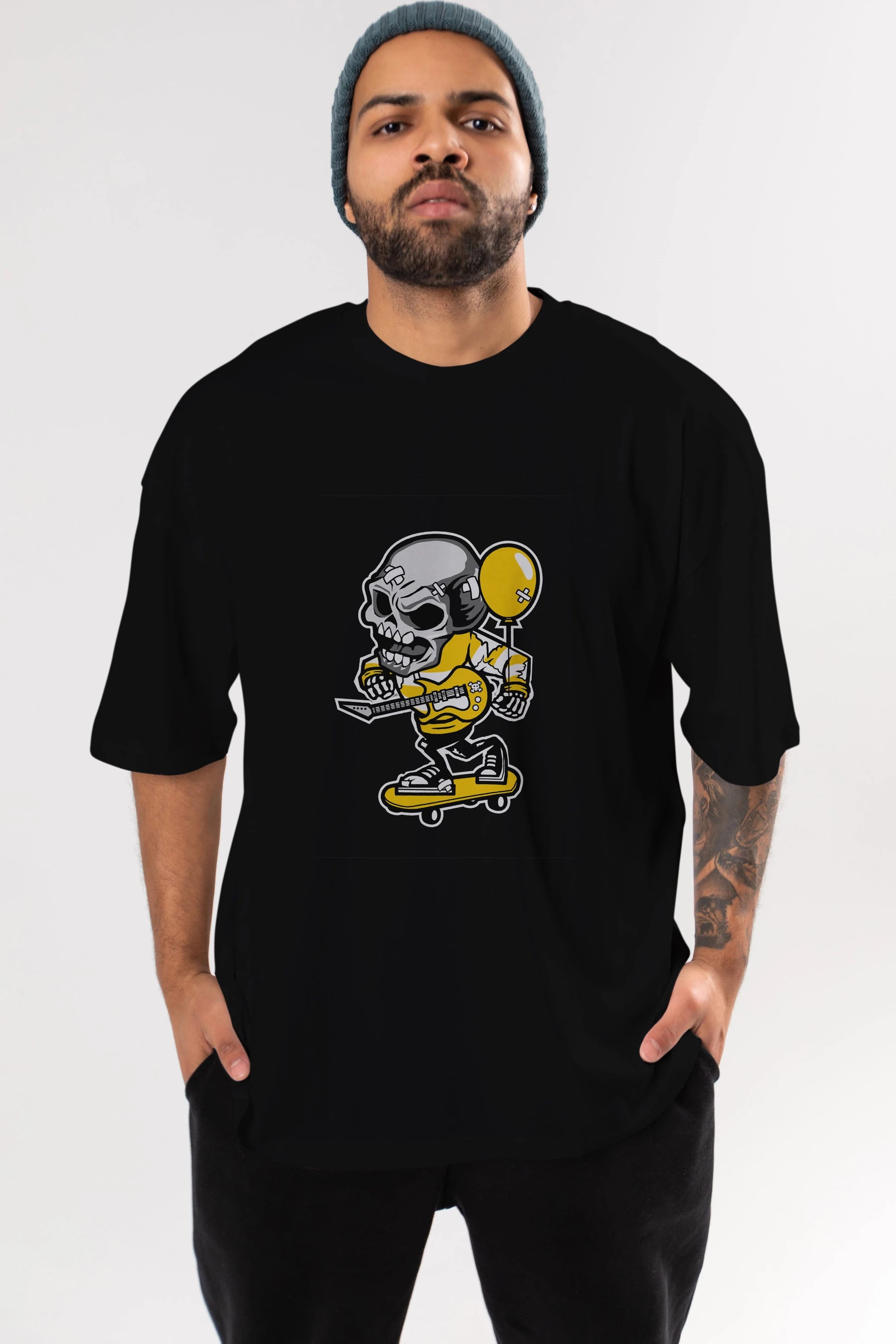 Skull Skater Ön Baskılı Oversize t-shirt Erkek Kadın Unisex %100 Pamuk tişort