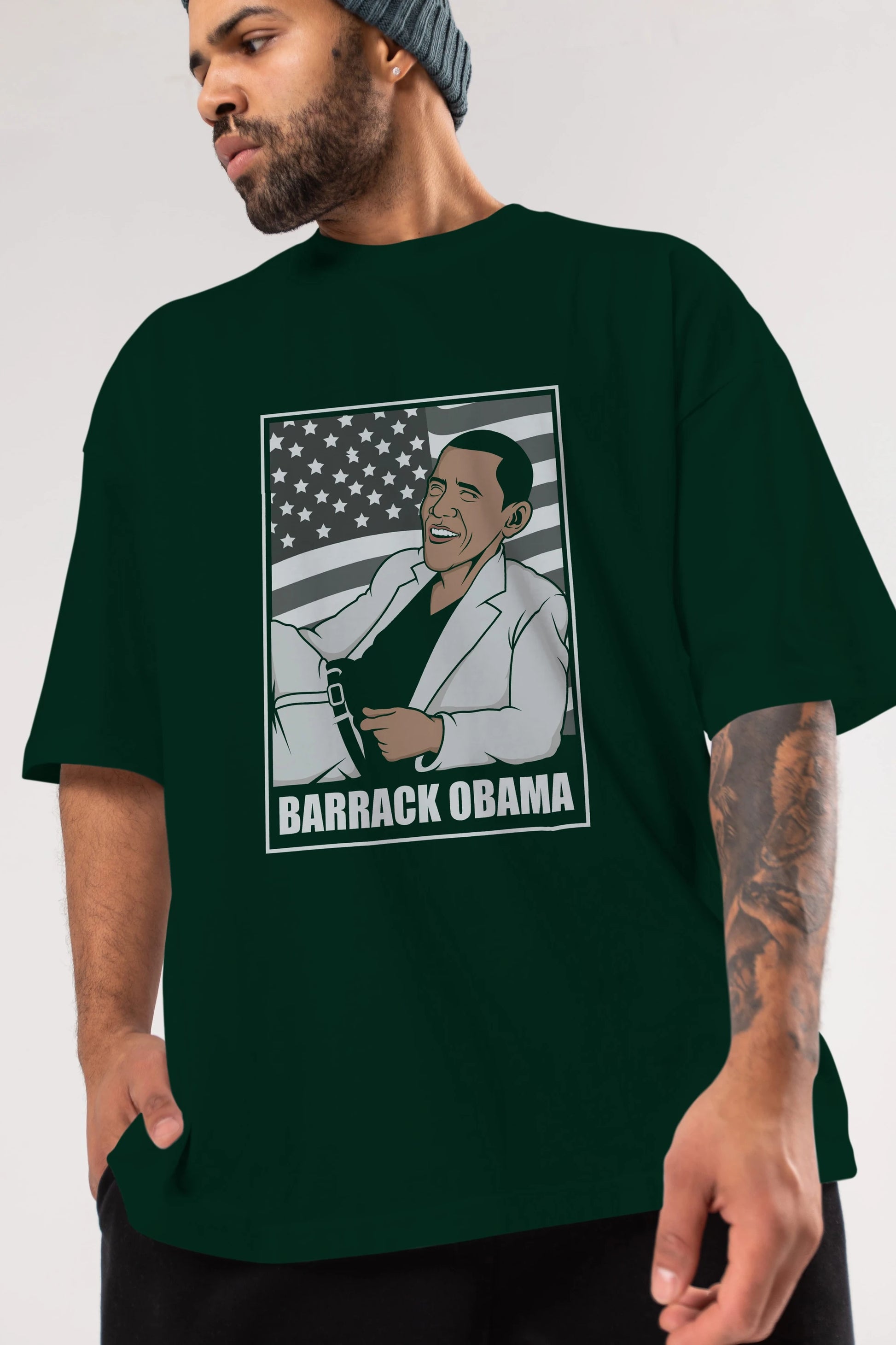 Obama Thriller Ön Baskılı Oversize t-shirt Erkek Kadın Unisex %100 Pamuk tişort