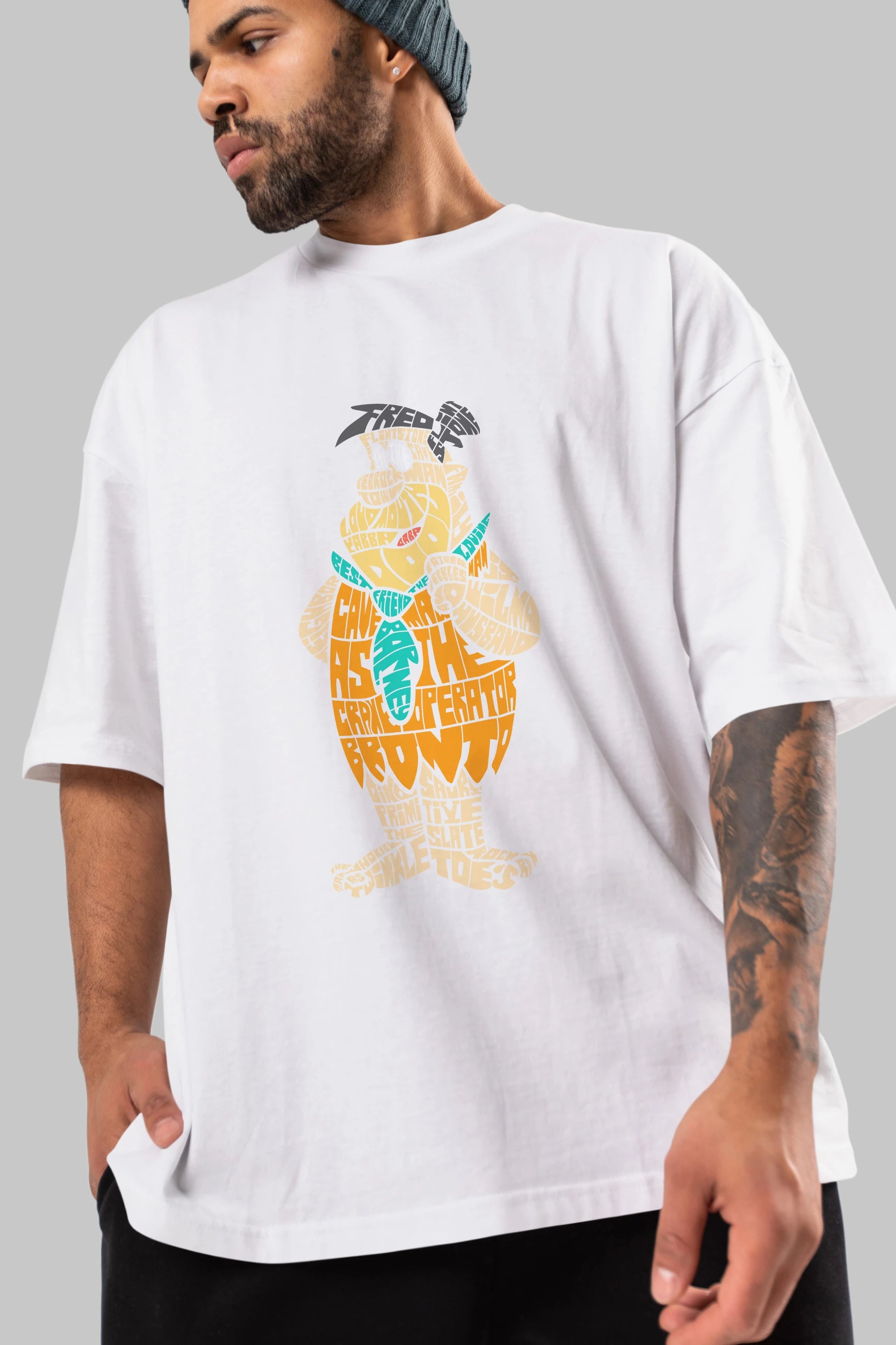 Fred Flintstone Ön Baskılı Oversize t-shirt %100 pamuk Erkek Kadın Unisex